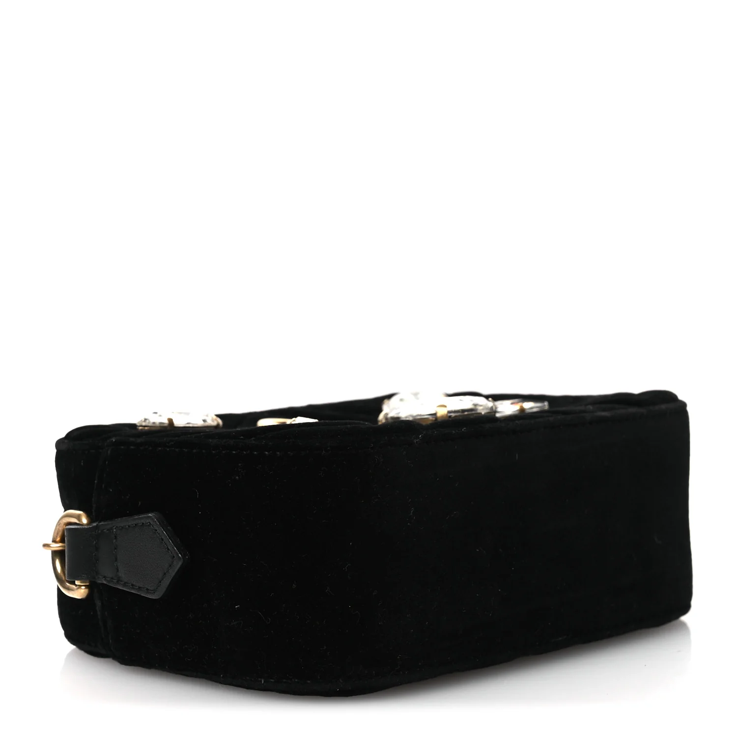 Velvet Matelasse Marquise Crystals Mini GG Marmont Chain Shoulder Bag Black - Top Club