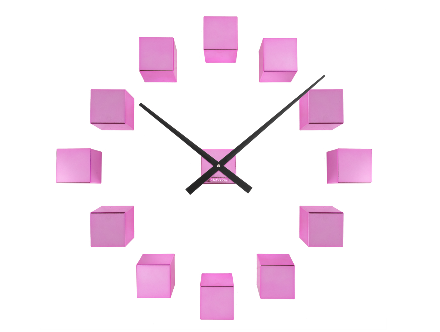 Wall clock DIY Cubic metallic dark pink