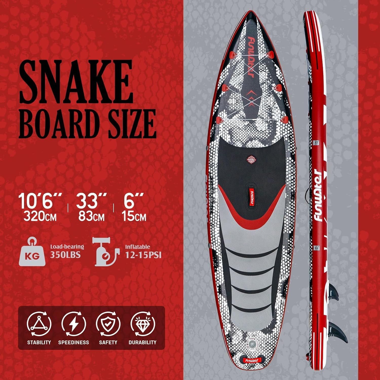 FunWater SUP Gonfiabile Stand Up Paddle Board Tavole da SUP Gonfiabili Adulti Tavola da Surf con Accessori Pompa a Mano,Pagaia,3 Pinne