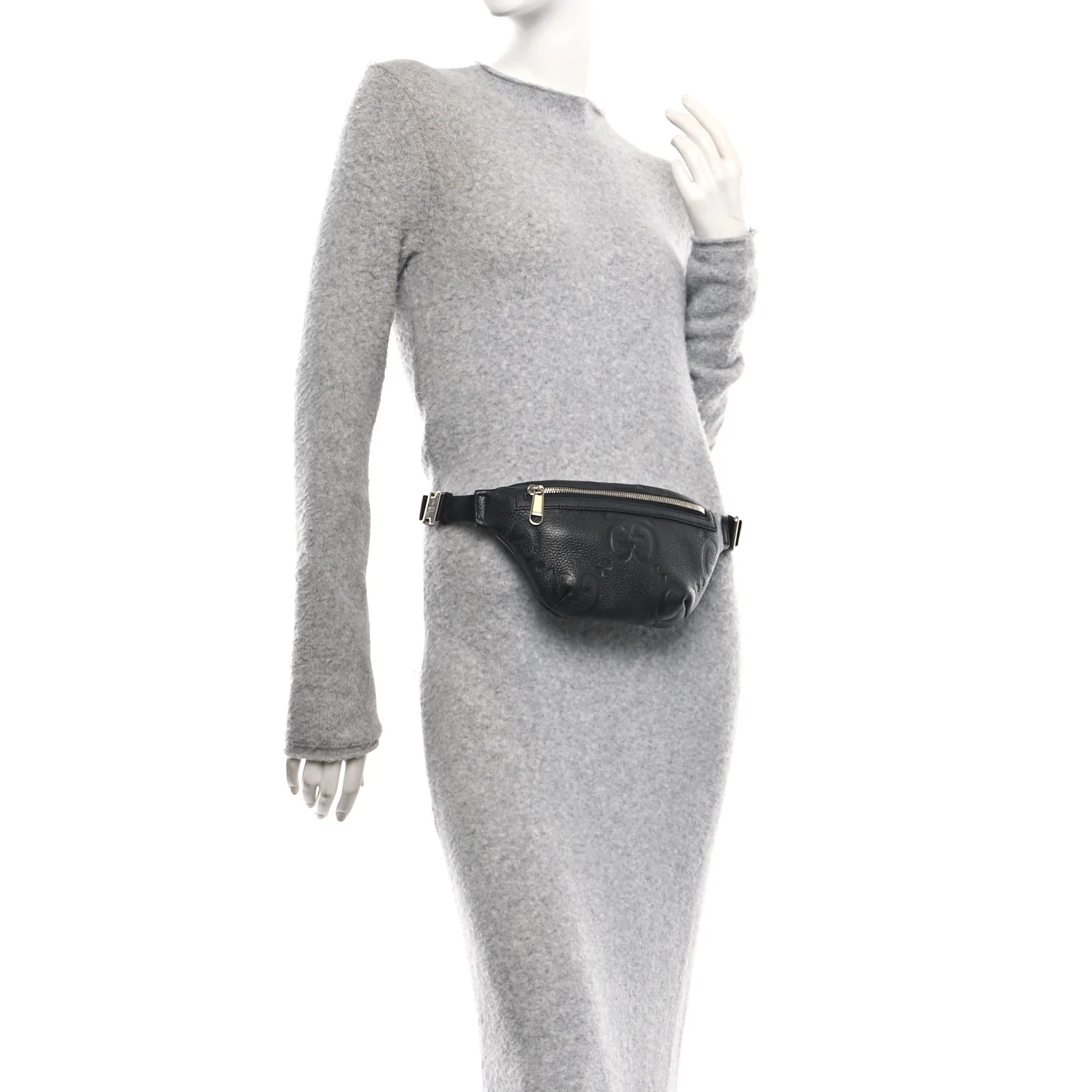 Piuma Calfskin Jumbo GG Embossed Small Belt Bag Black
