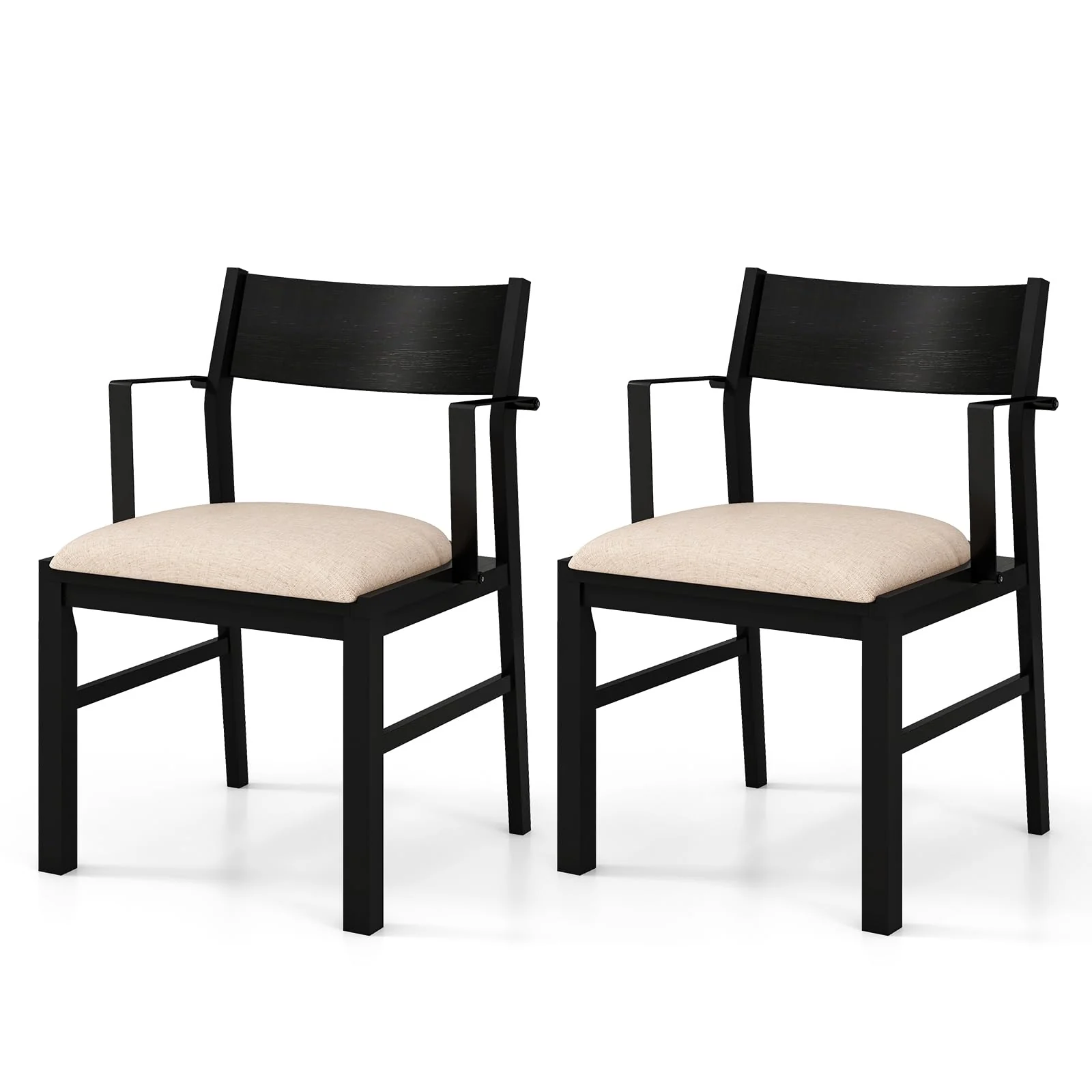 BEFOUNDLOVELY Dining Chairs Set of 2/4 with Padded Seat, Metal Armrest, Solid Rubber Wood Legs