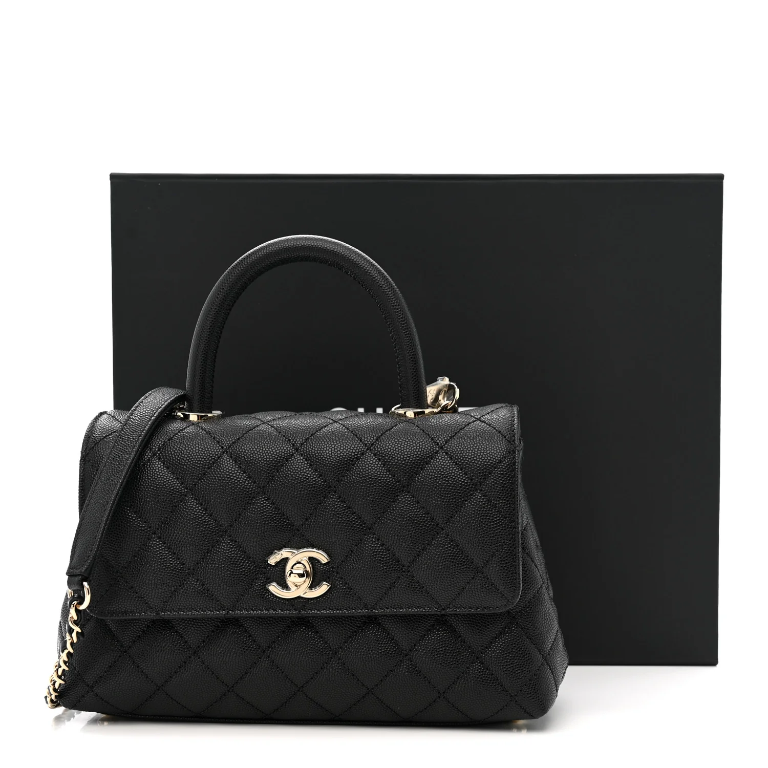 Caviar Quilted Mini Coco Handle Flap Black - Top Club