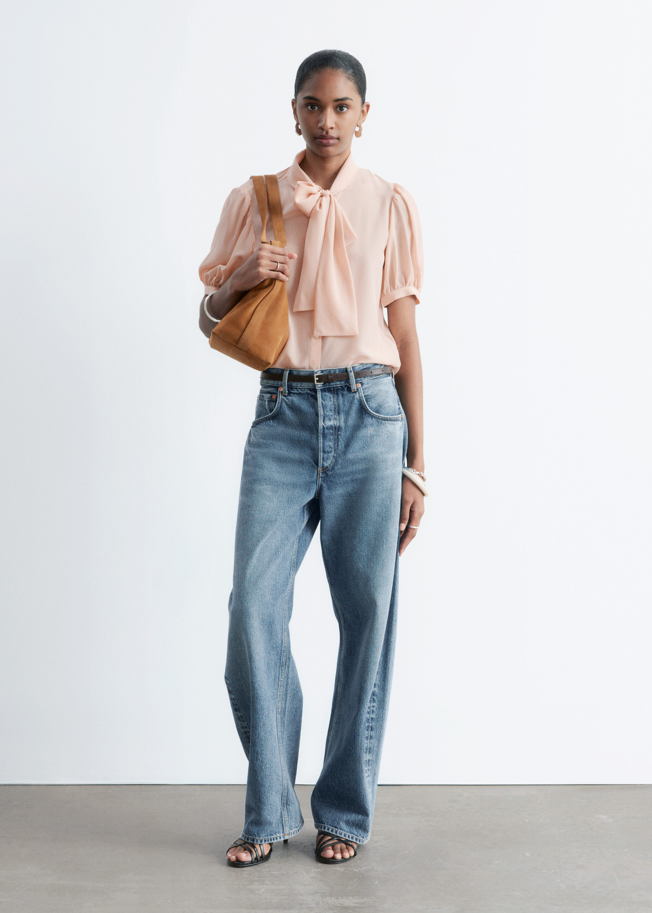 & Other Stories PRINTED TIE-NECK SILK BLOUSE