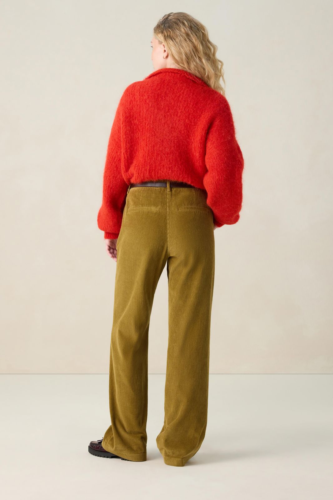 Donkergroene straight leg corduroy broek