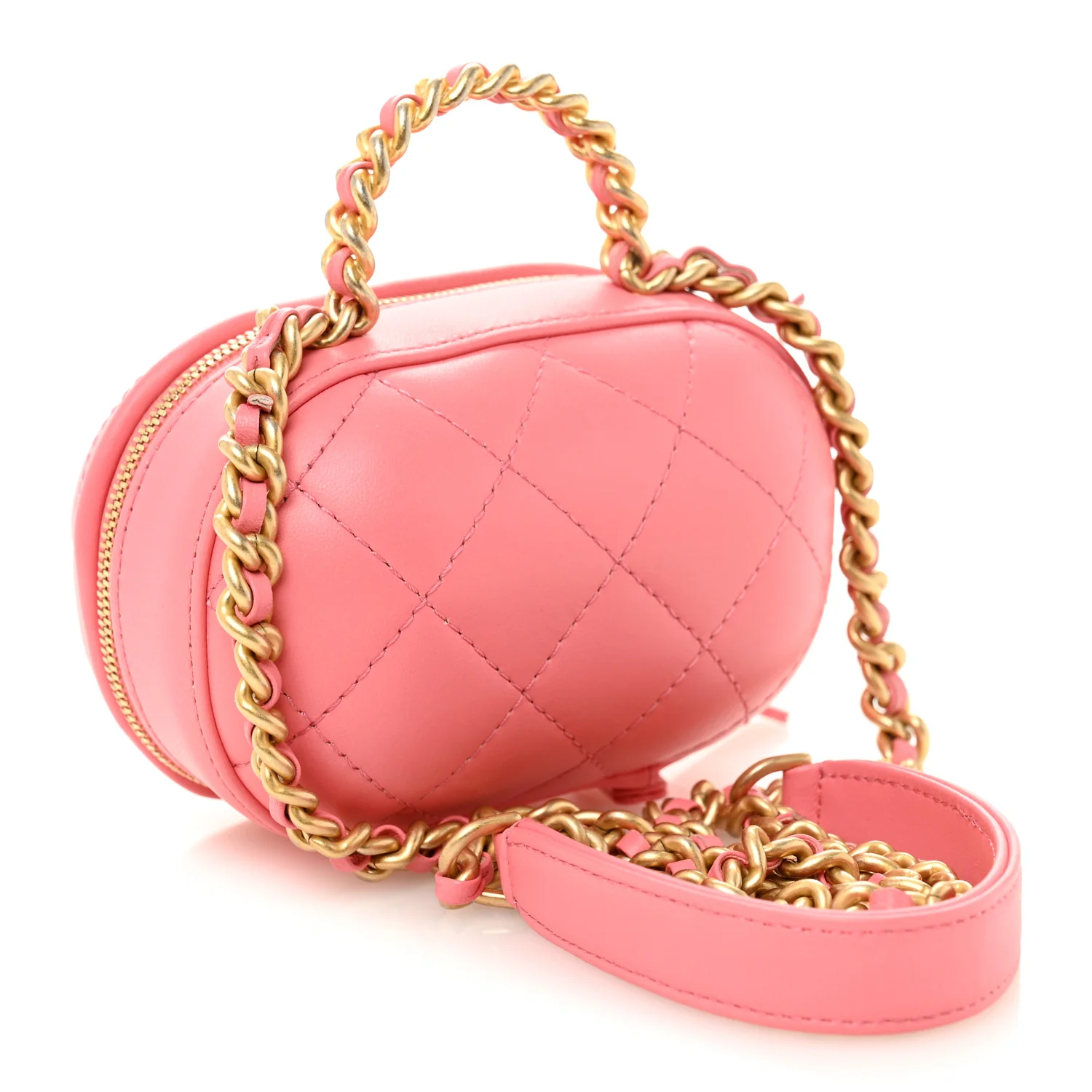 Lambskin Quilted CC Bubble Vanity Case With Chain Pink - Top Club