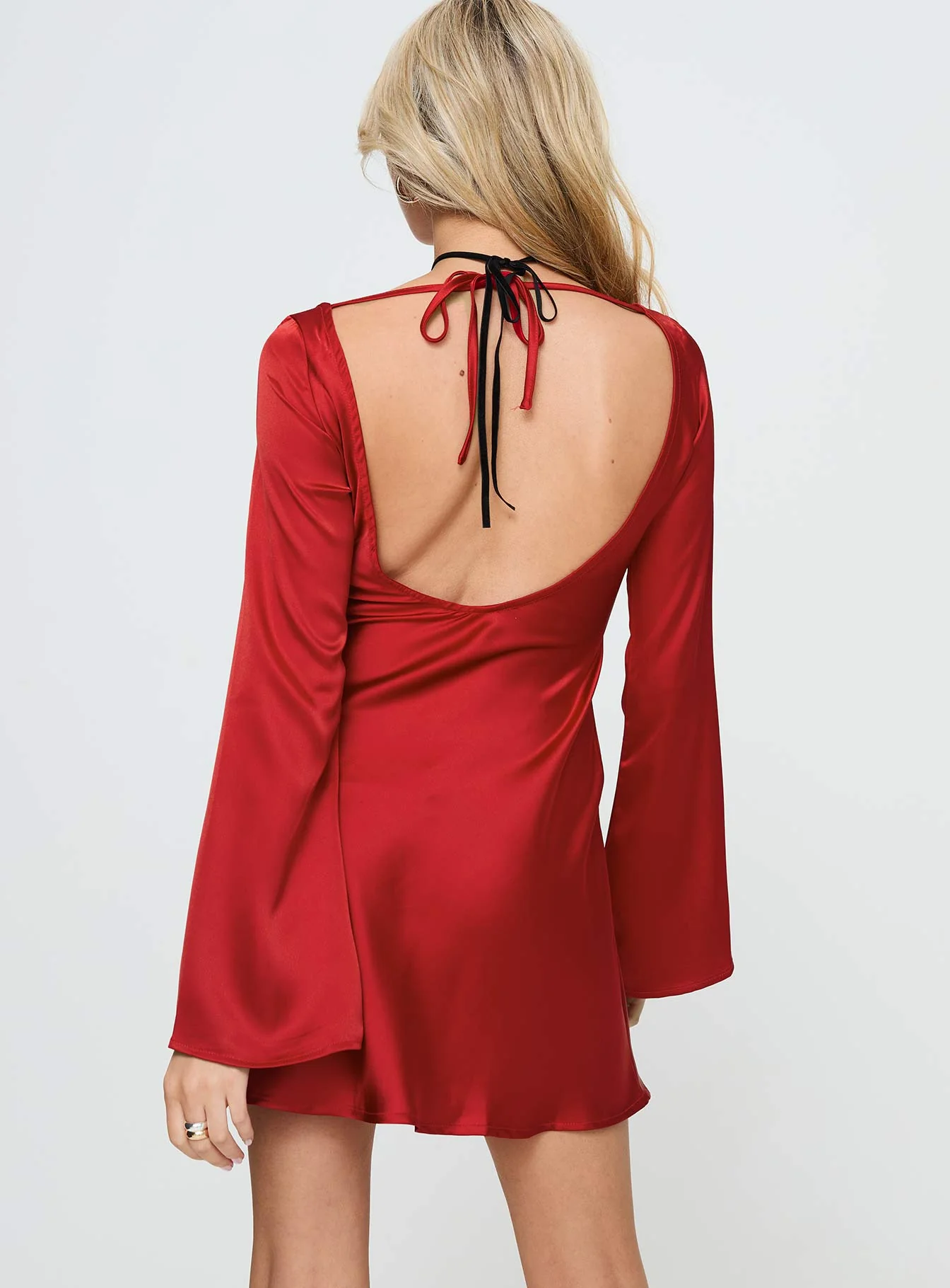 Lukea Long Sleeve Satin Mini Dress Red