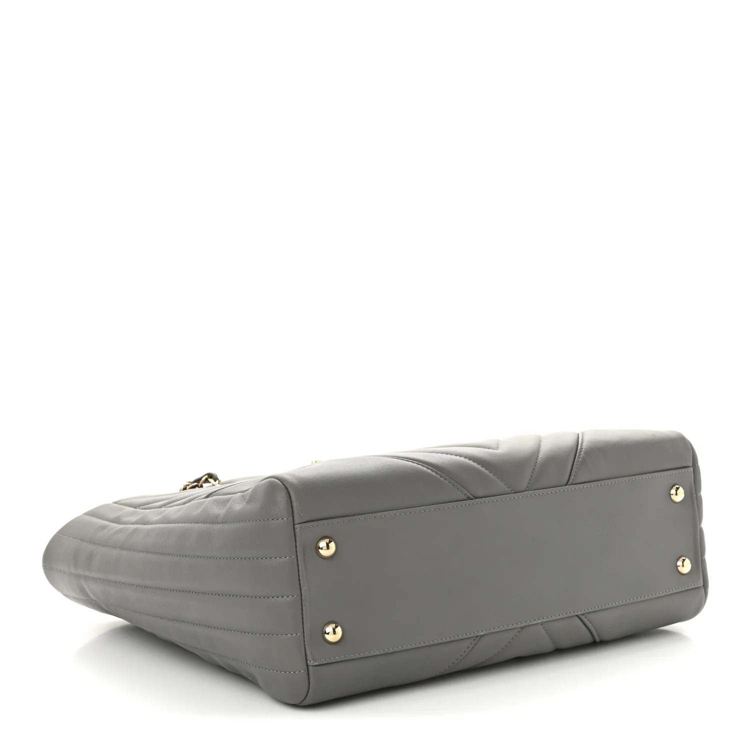 Calfskin Chevron Quilted Statement Shopping Tote Grey - Top Club