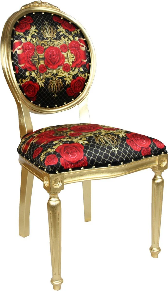 Pompöös by Luxury Baroque Dining Room Chairs Roses Black / Red / Gold - Pompöös Baroque Chairs designed by Harald Glööckler - 4 dining room chairs