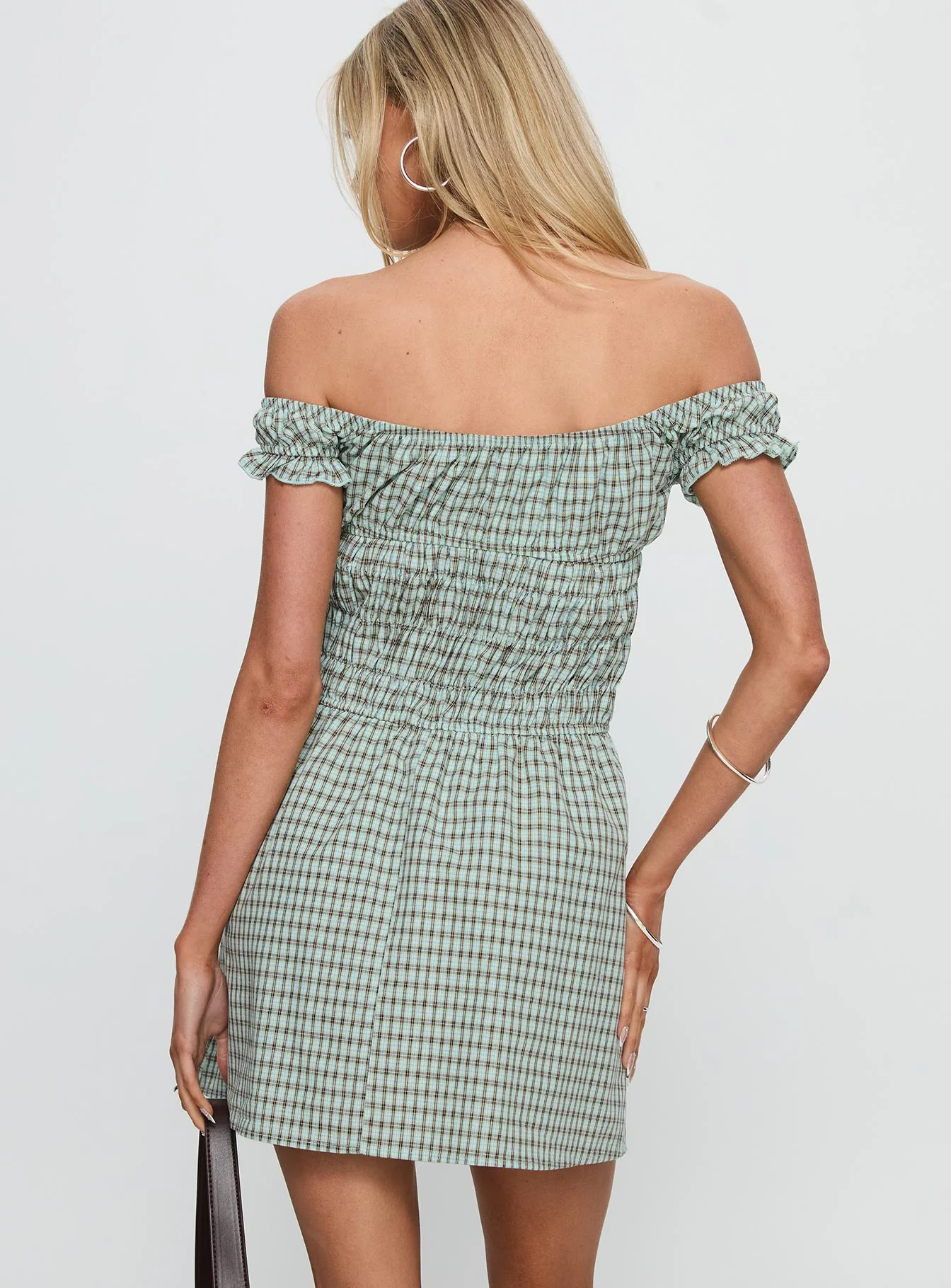 Olwen Ruched Romper Green Check