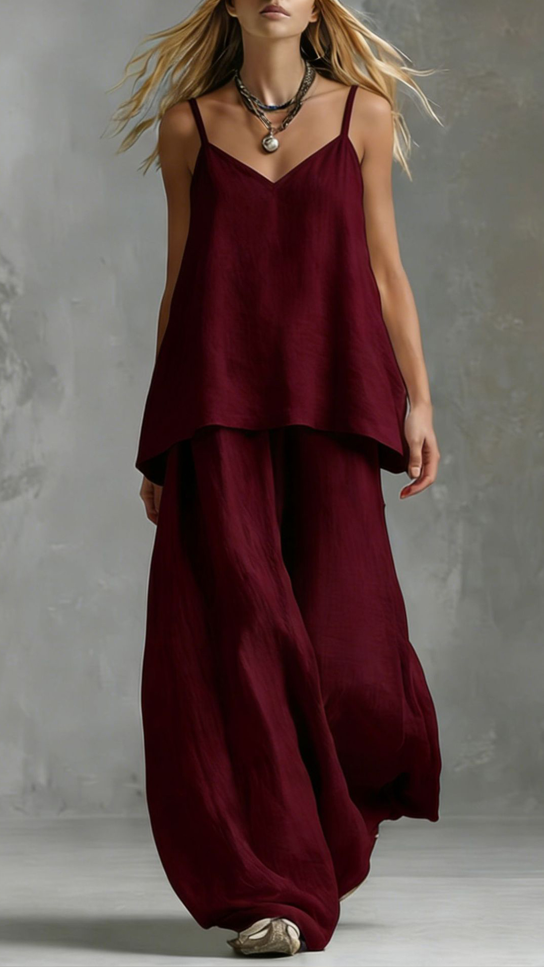 Women's Cotton-Blend Textured Cami and Wide-Leg Pants Set - Nordfashionstorm - Women's Clothing, Fashion for You - Nordfashionstorm.com