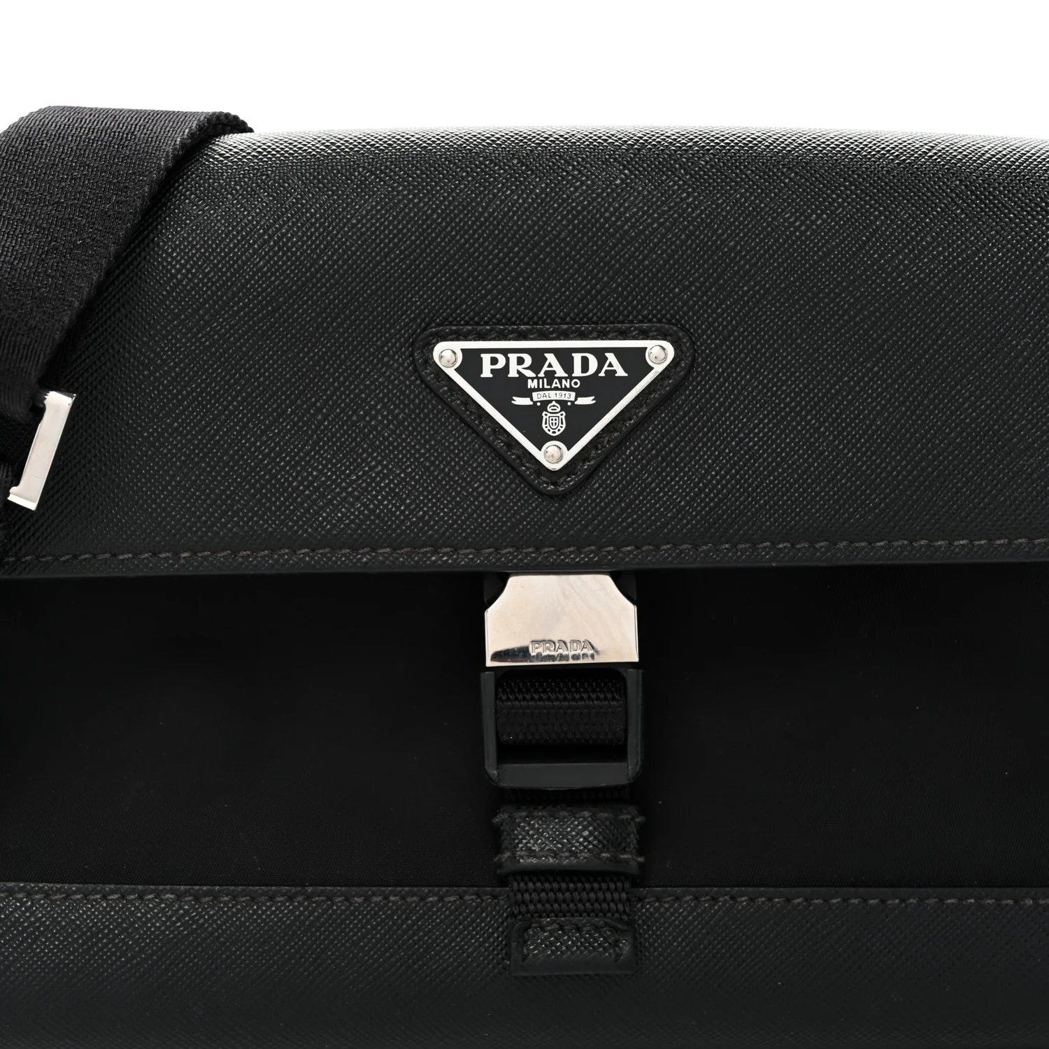Re-Nylon Saffiano Triangle Shoulder Bag Black - Top Club