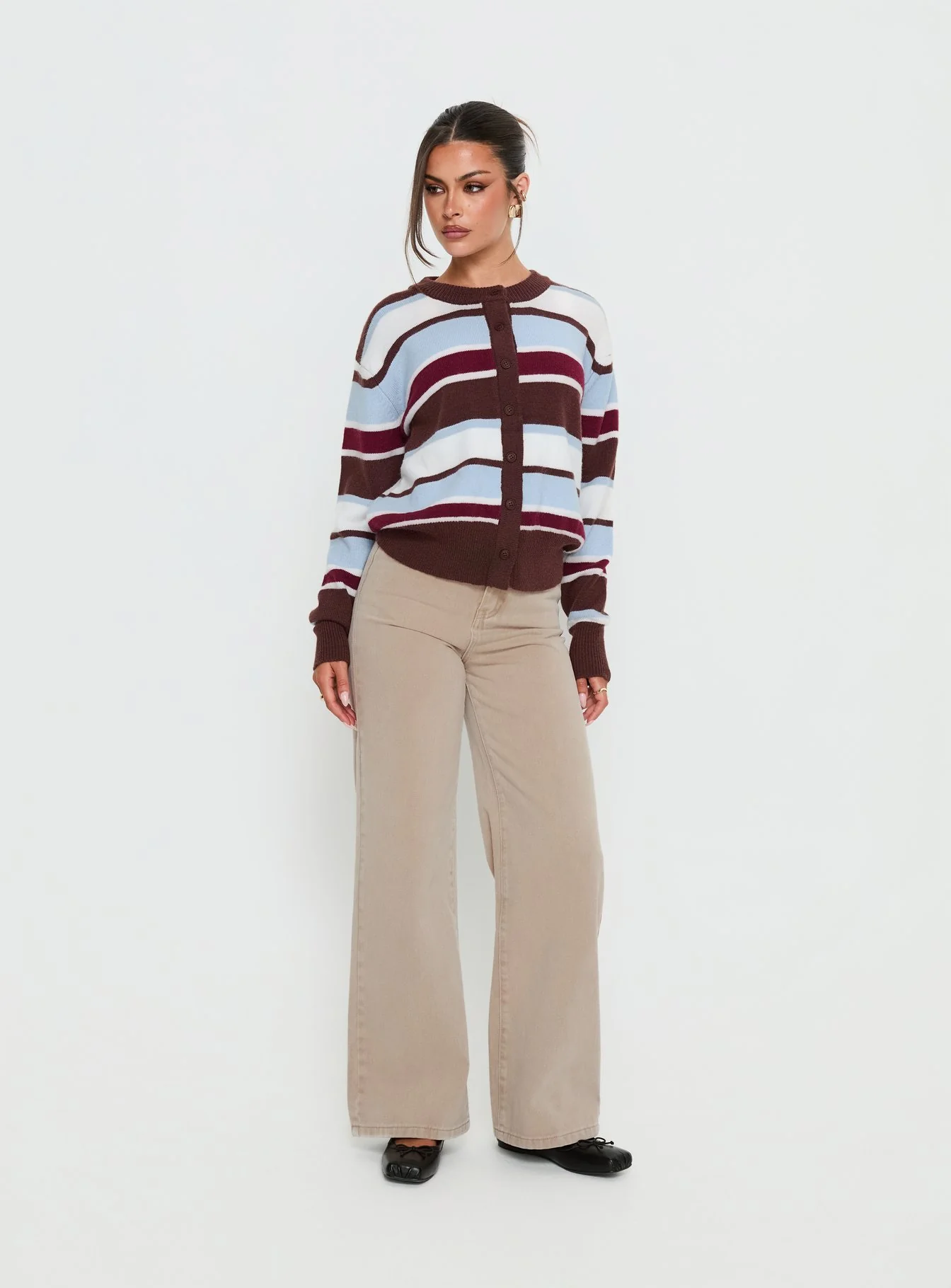 Soline Knit Cardigan Blue / Brown Stripe