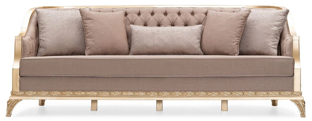Luxury Baroque Living Room Set Brown / Gold - 2 Sofas & 2 Armchairs & 1 Coffee Table & 2 Side Tables - Handcrafted Luxury Living Room Furniture in Baroque Style - Noble & Magnificent