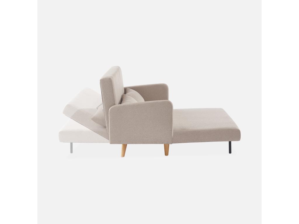 Sofá cama con patas de madera de 2 plazas beige