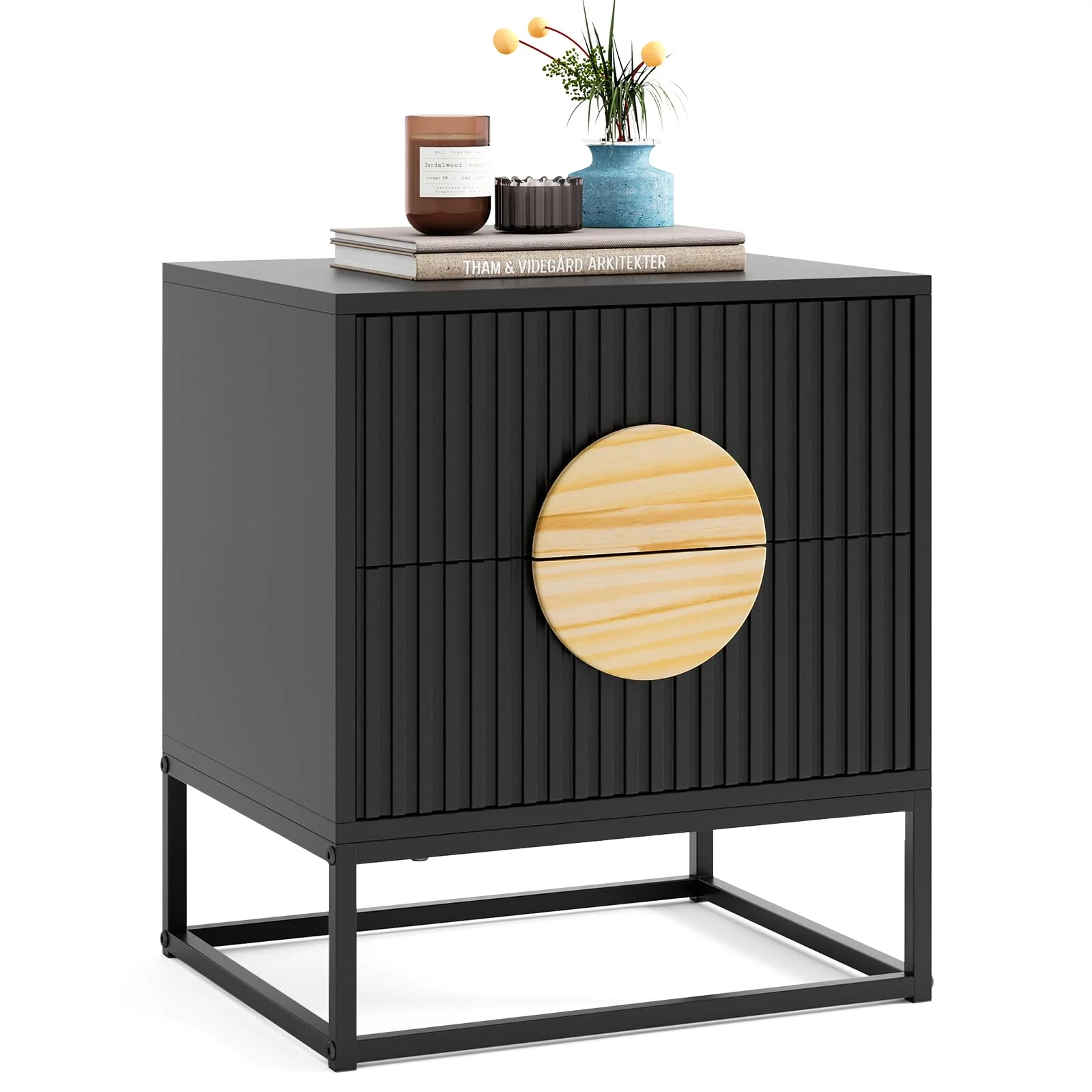BEFOUNDLOVELY Fluted Nightstand with 2 Drawers(1/2)