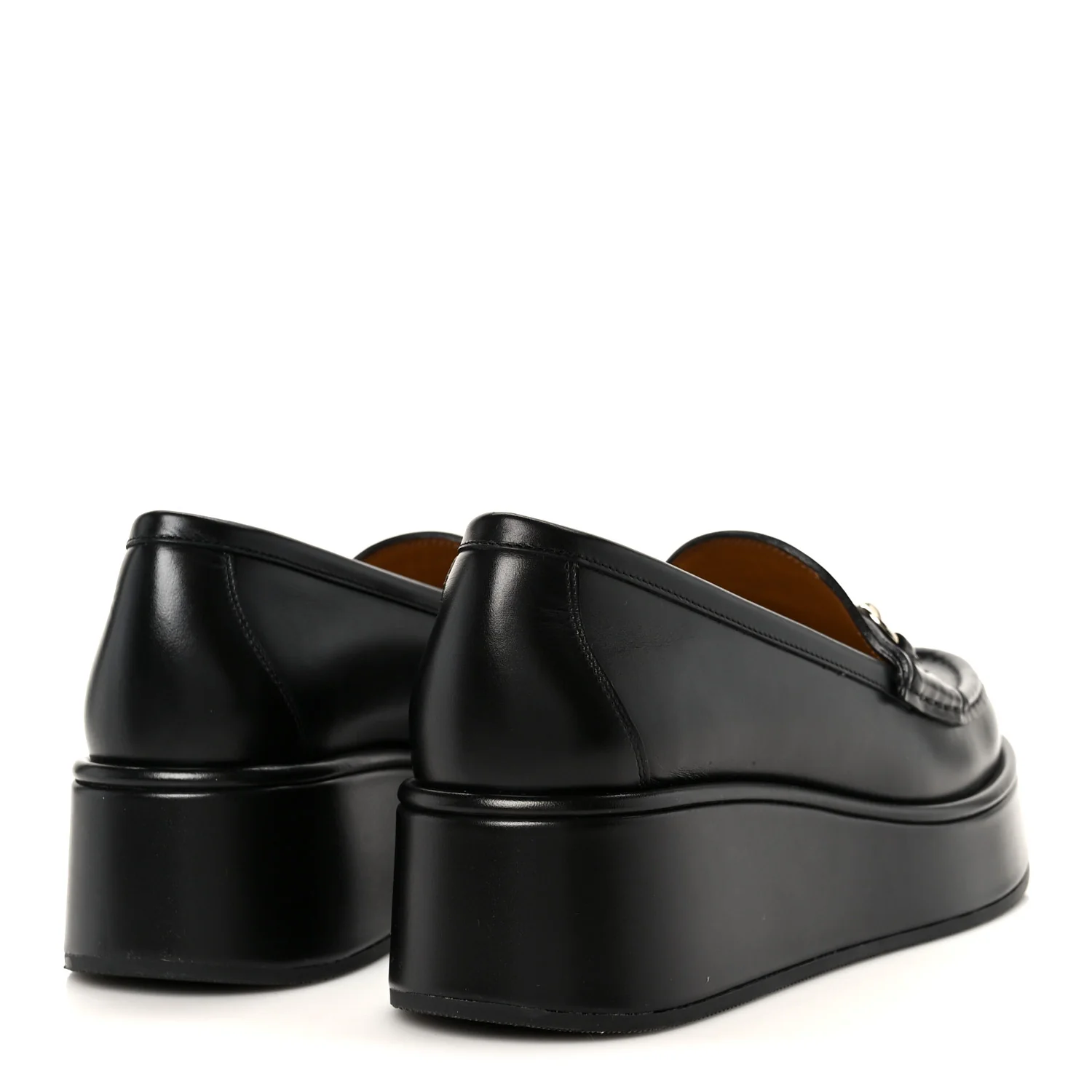 Kama Calfskin Horsebit Womens Wedge Platform Loafers 38.5 Black - Top Club