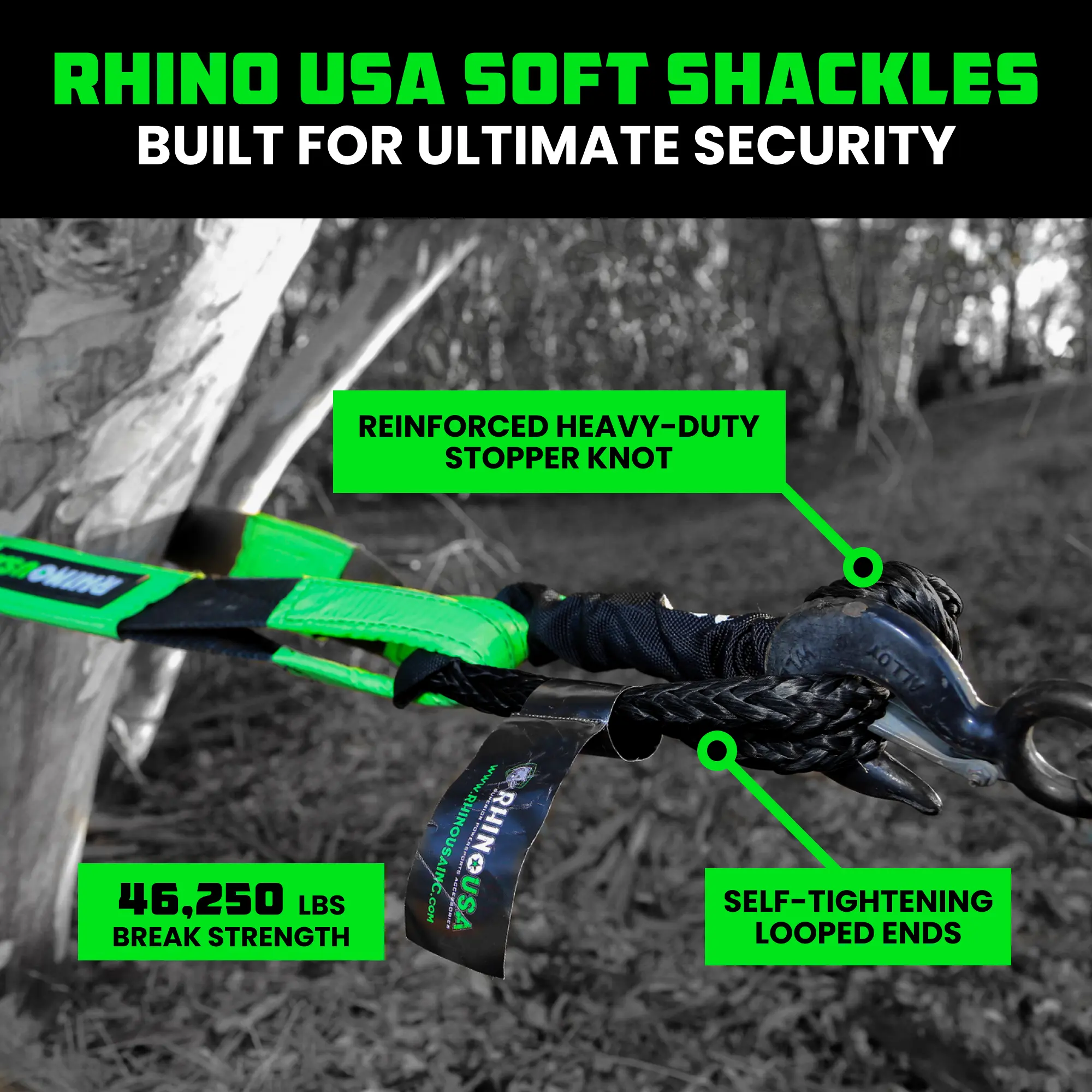 Rhino USA Synthetic Soft Shackle Rope (2 Pack) 1/2 Inch x 22 Inch (44,050lb Min Break Strength) Offroad Soft Shackle Recovery Kit for Truck, UTV, ATV