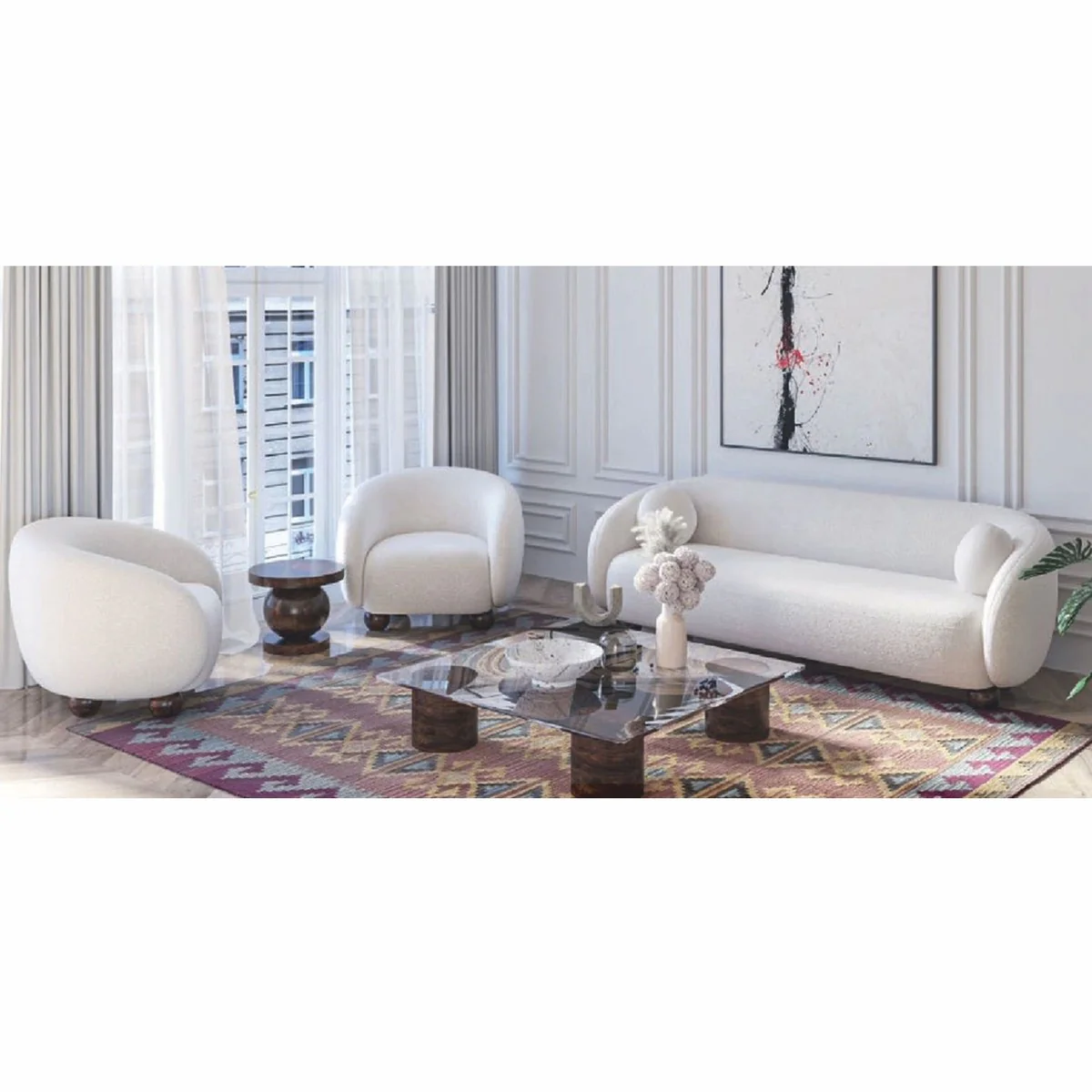Luxury living room sofa white / dark brown 250 cm - luxury furniture