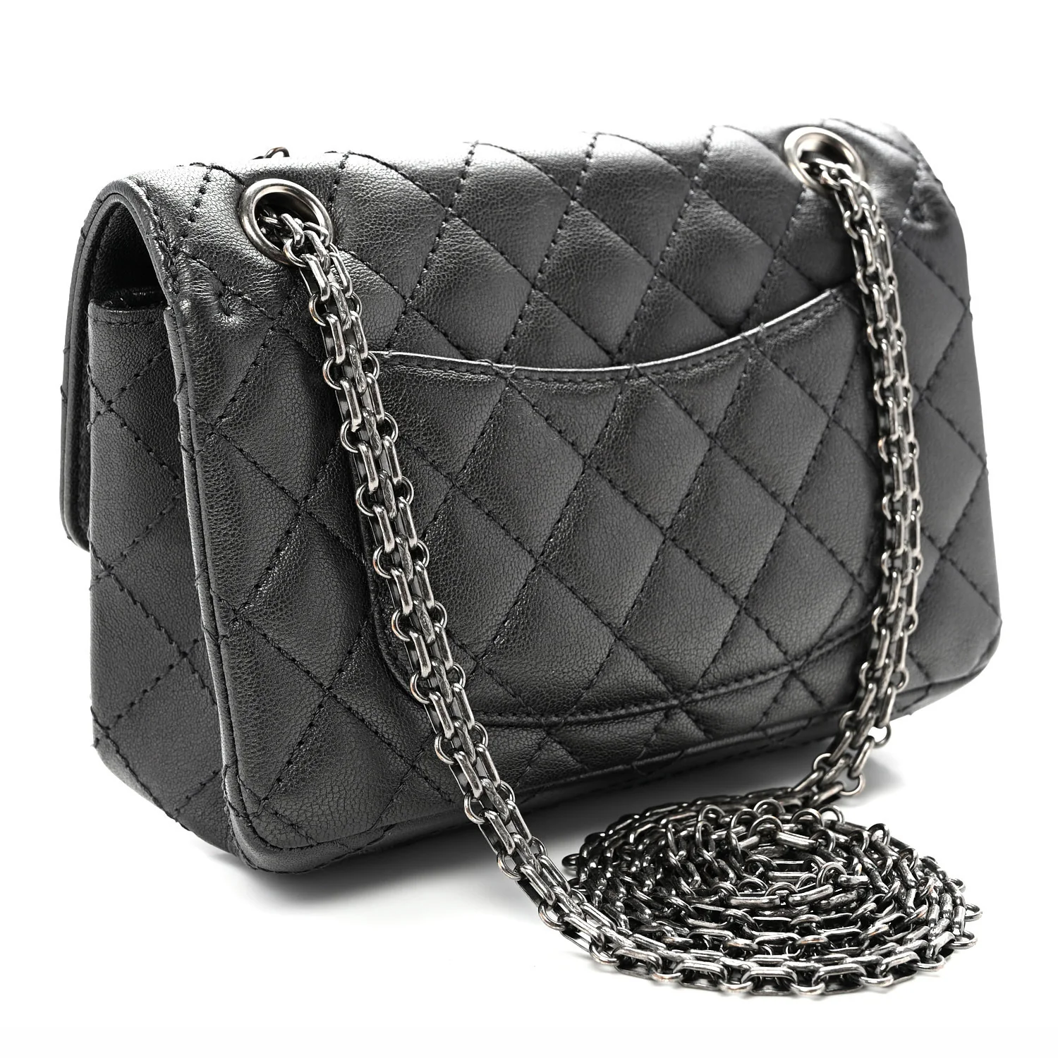Metallic Sheepskin Quilted 2.55 Reissue Mini Flap Dark Silver - Top Club