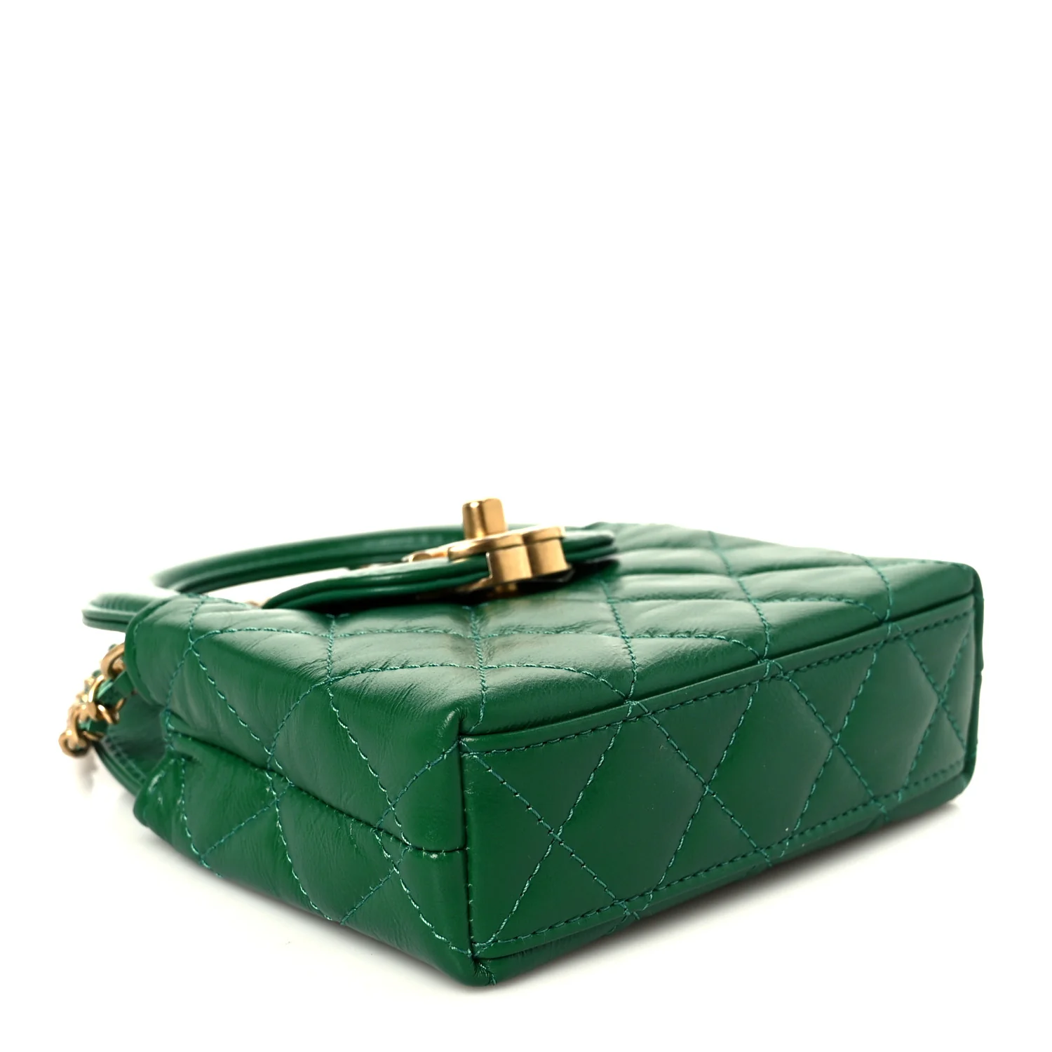 Shiny Aged Calfskin Quilted Mini Nano Kelly Shopper Green - Top Club