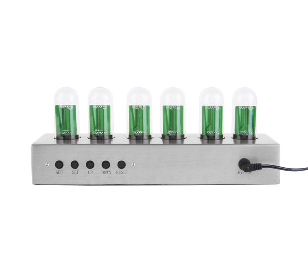 Table clock Cathode brushed steel base, White LED