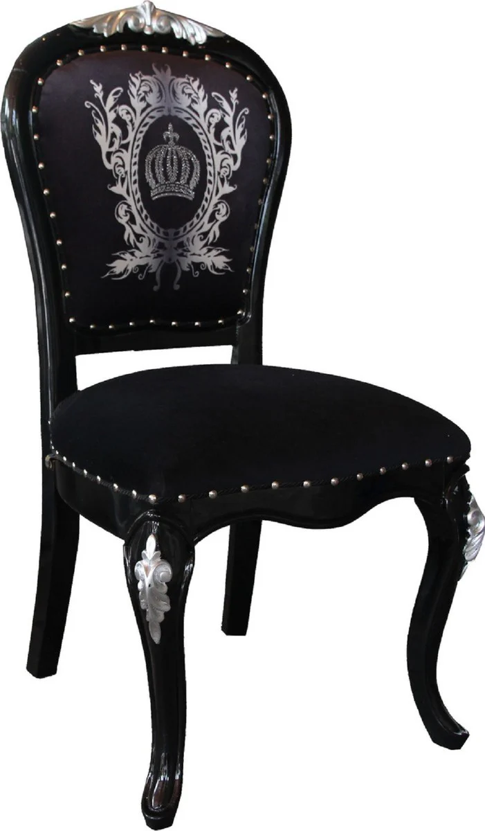 Pompöös by Luxury Baroque Dining Room Chairs with Crown Black / Silver - Pompöös Baroque Chairs designed by Harald Glööckler - 6 dining room chairs
