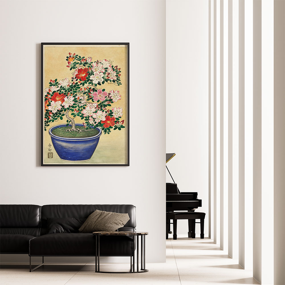Poster Ohara Koson - Blooming Azalea in Blue Pot 70x100 cm