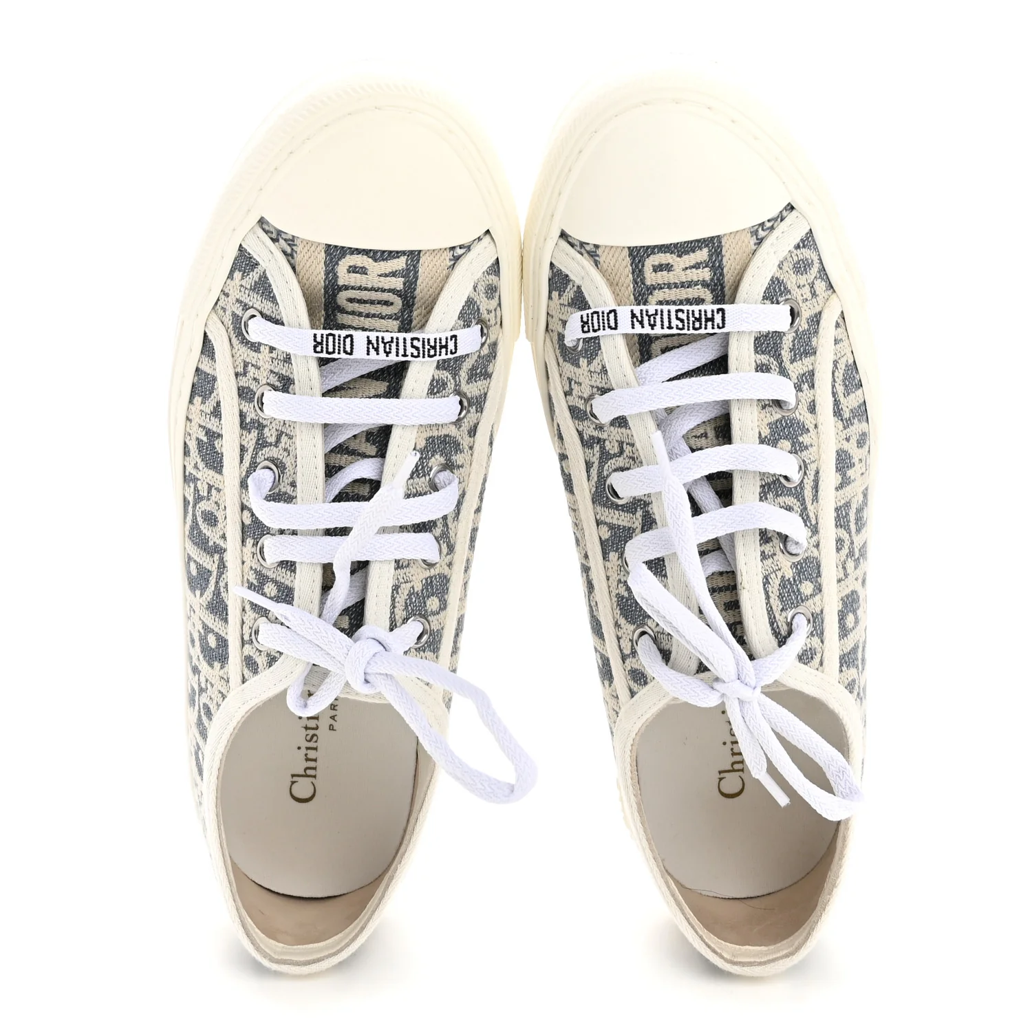 Oblique Chambray Raffia Effect Walk'N'Dior Low Top Sneakers 38 Blue Light Biscuit