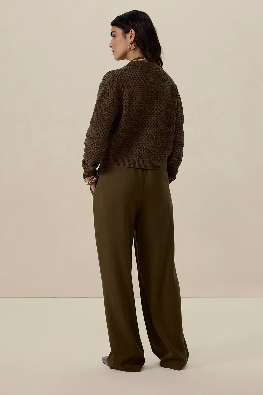 Donkergroene high waist wide leg broek