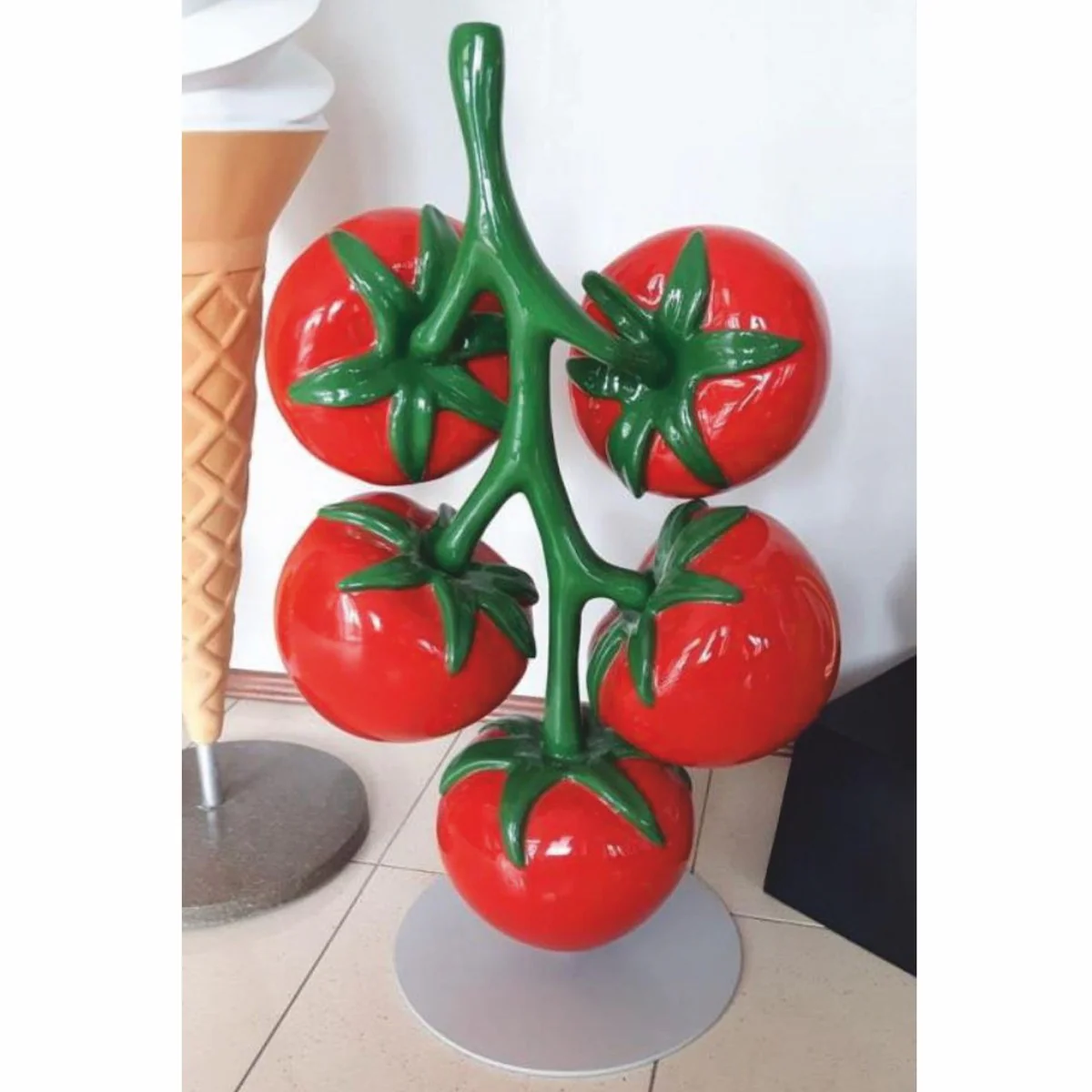 XXL decorative tomatoes on a stem with stand red / green / gray H. 100 cm