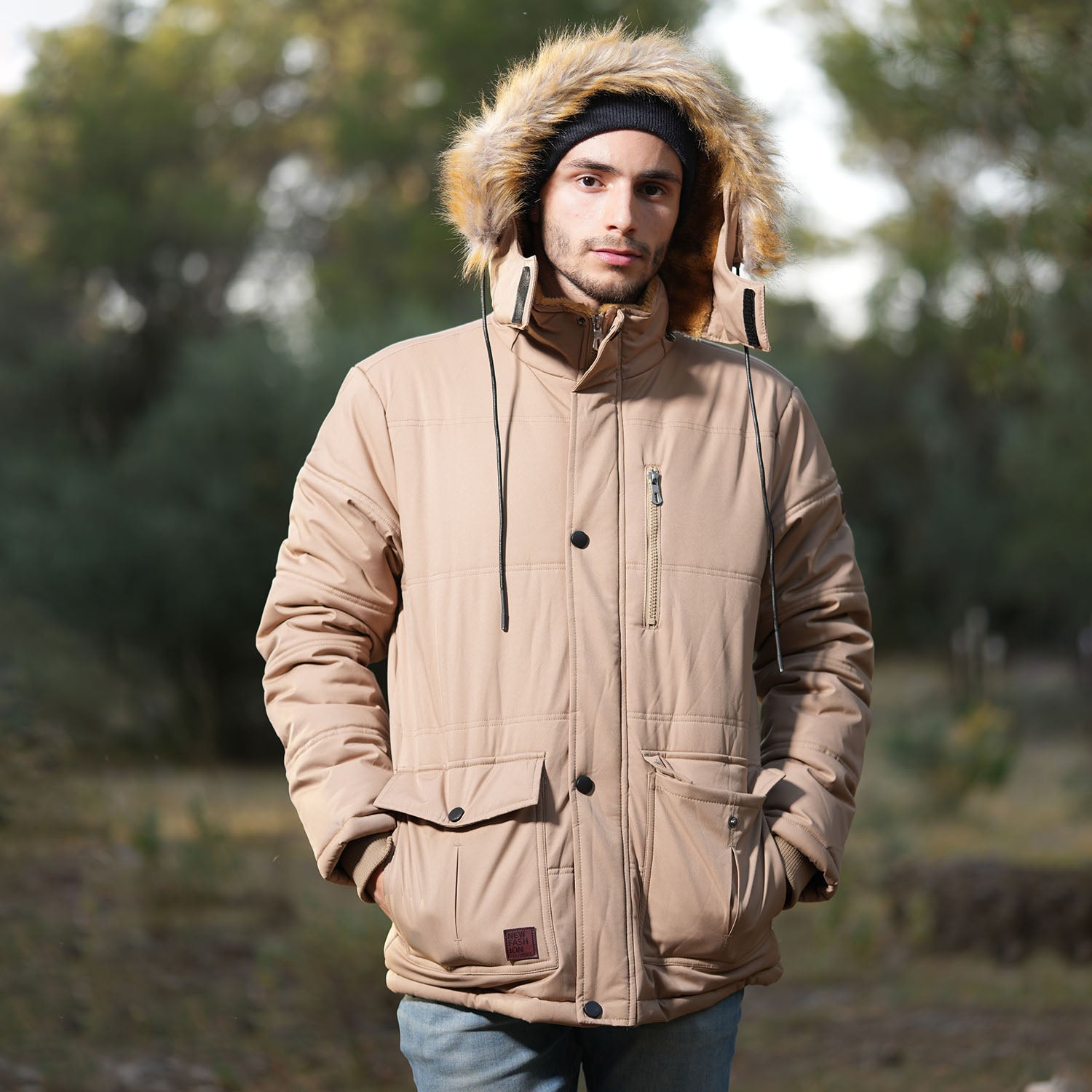 Men's Hooded Winter Coat Puffer Jacket Thicken Warm Fur Down Parka Jacket with Removable Hood