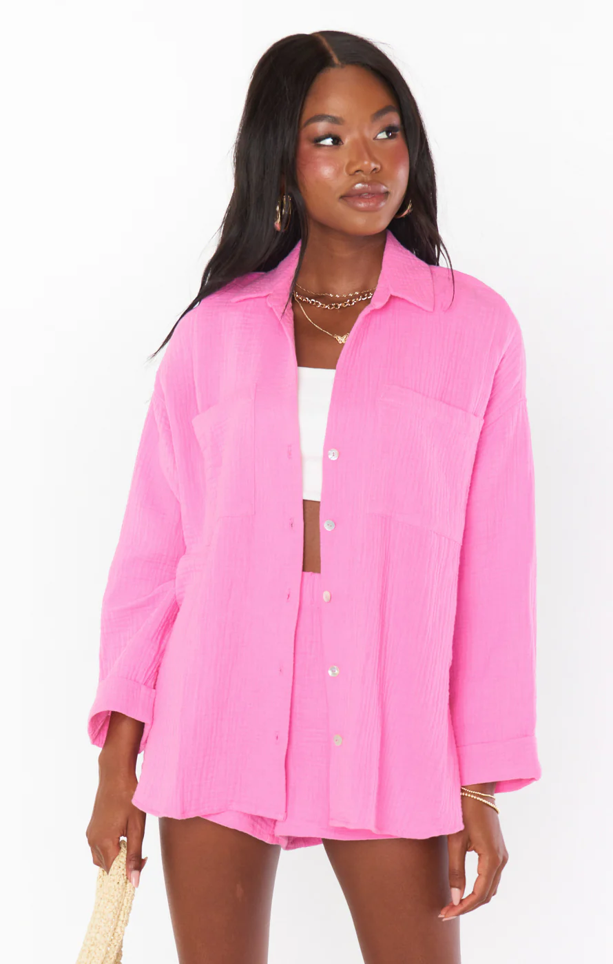 Weekday Button Up ~ Bubblegum Gauze
