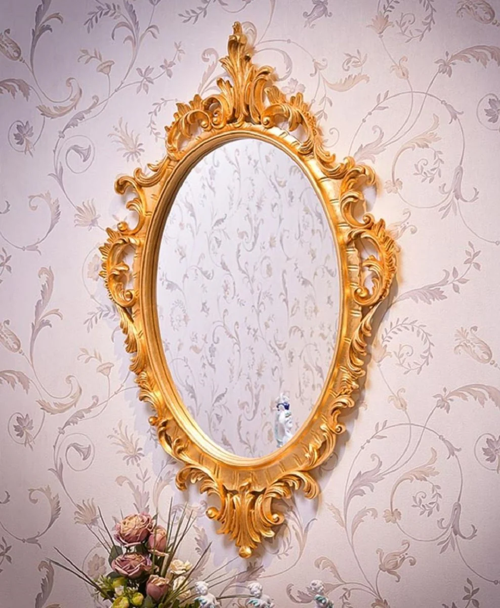 Luxury Baroque Mirror Gold H. 109 cm - Oval Baroque Style Wall Mirror - Made in Italy