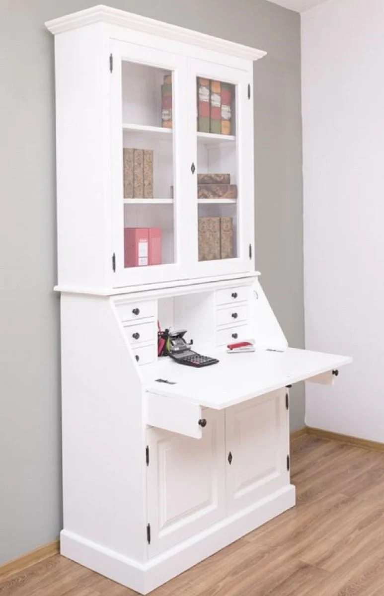 Country house style office cabinet white 110 x 49 x H. 219 cm - solid wood cabinet - bookcase - shelf cabinet - living room cabinet - country house style furniture