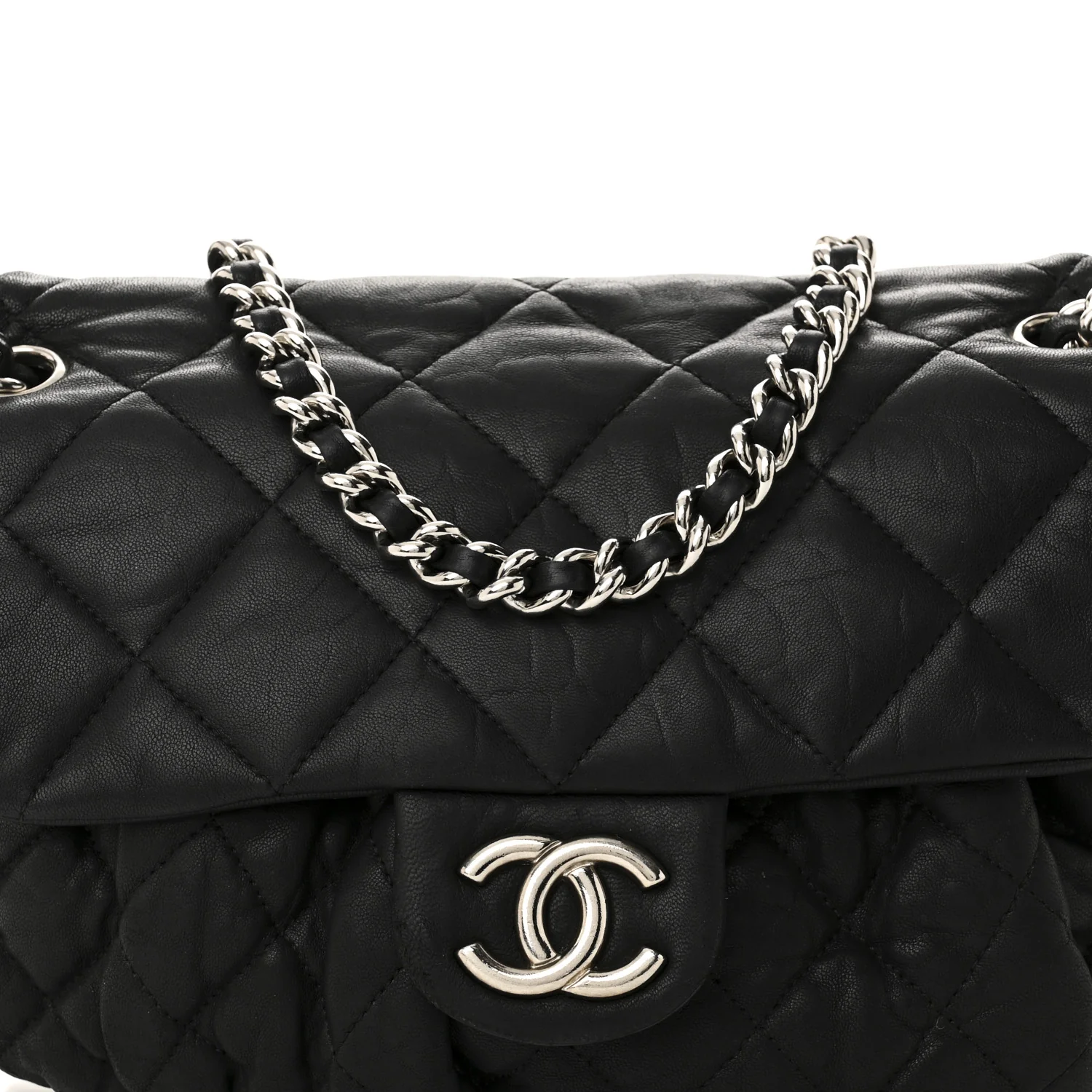 Washed Lambskin Quilted Medium Chain Around Messenger Black - Top Club