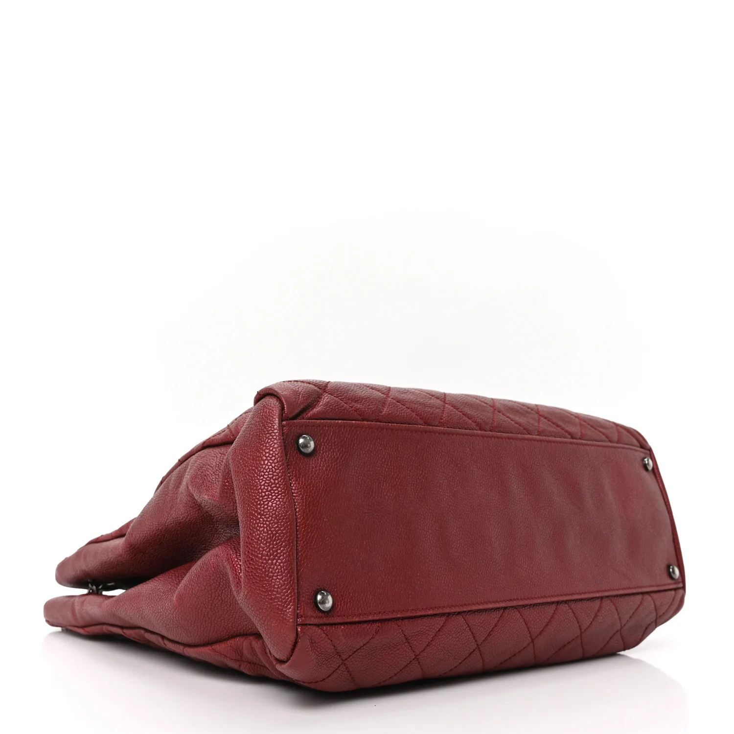 Iridescent Caviar Quilted Tall Chic Shopping Tote Red - Top Club