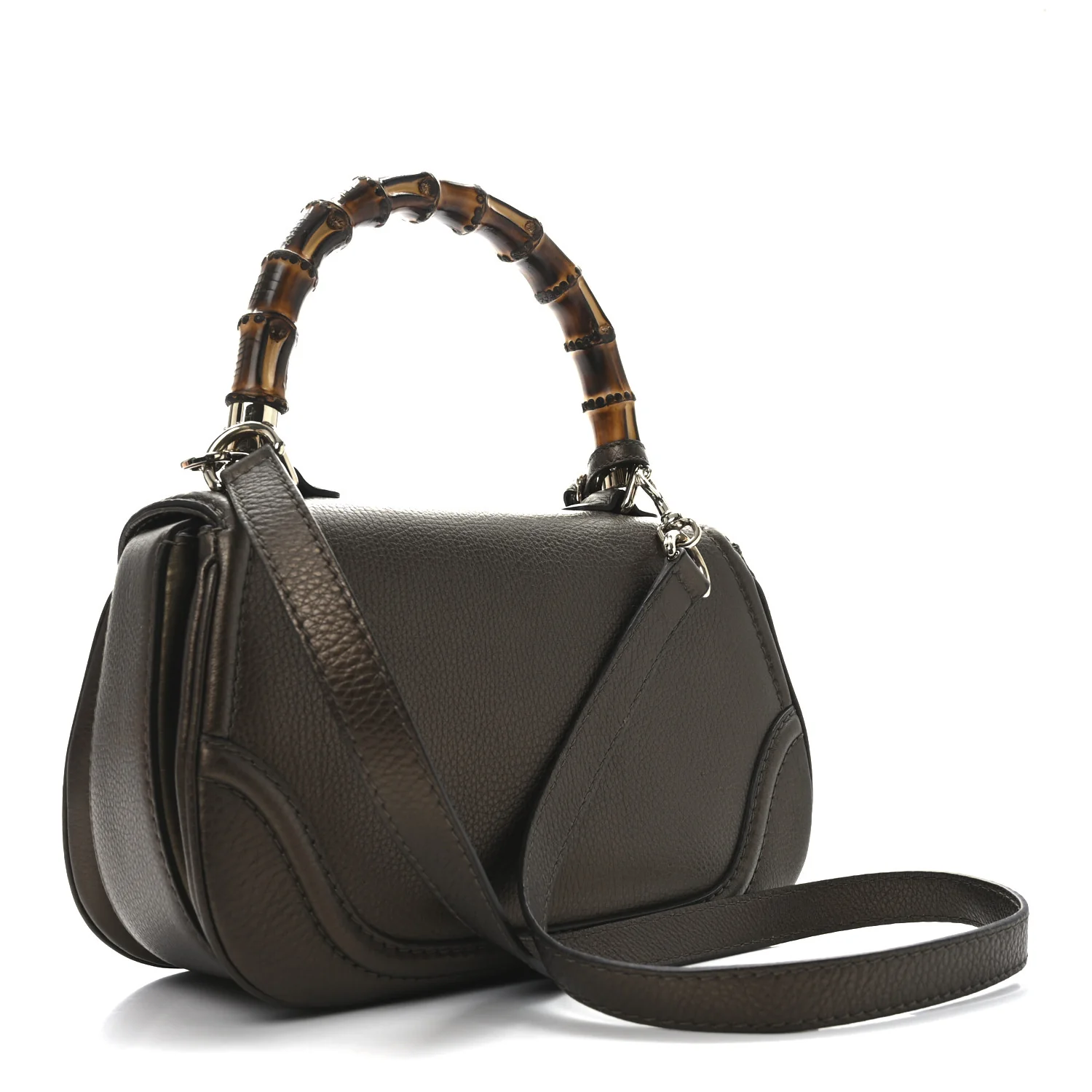 Metallic Calfskin Medium New Bamboo Top Handle Bag Bronze - Top Club