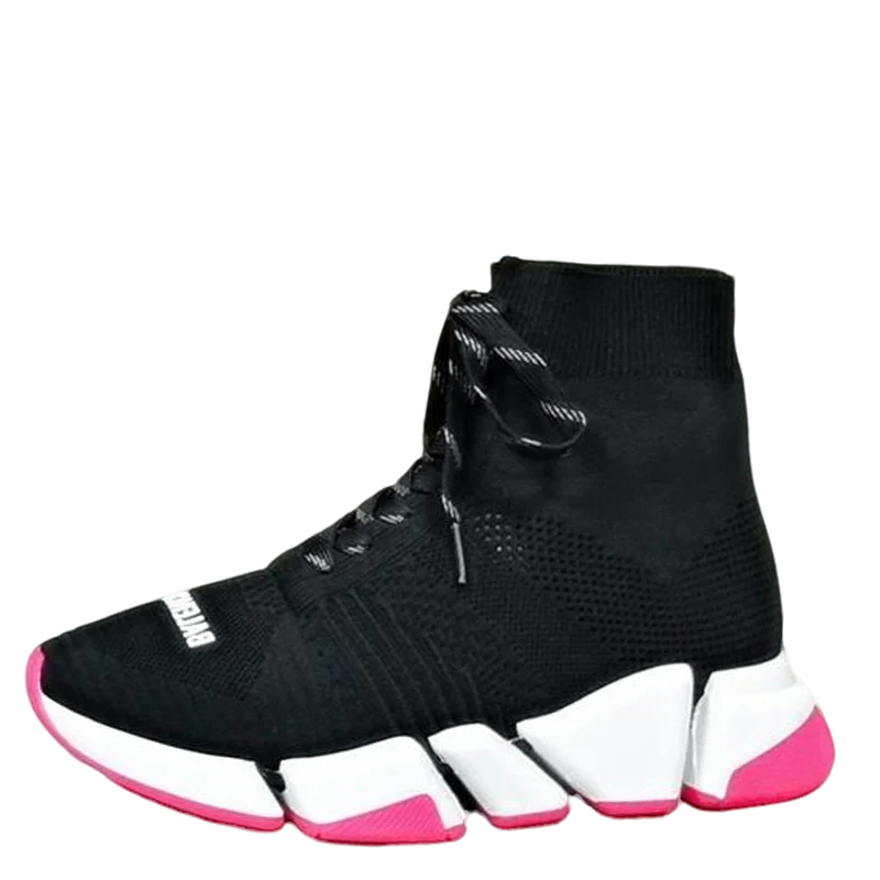 Balenciaga Unisex Black Pink Accent Lace-up Sock Sneakers Fashion Statement for Men and Women - Sneaker Replica Workshop