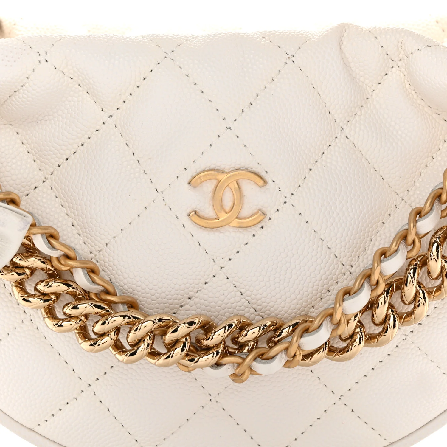 Shiny Caviar Quilted Bow Pouch Hobo White - Top Club