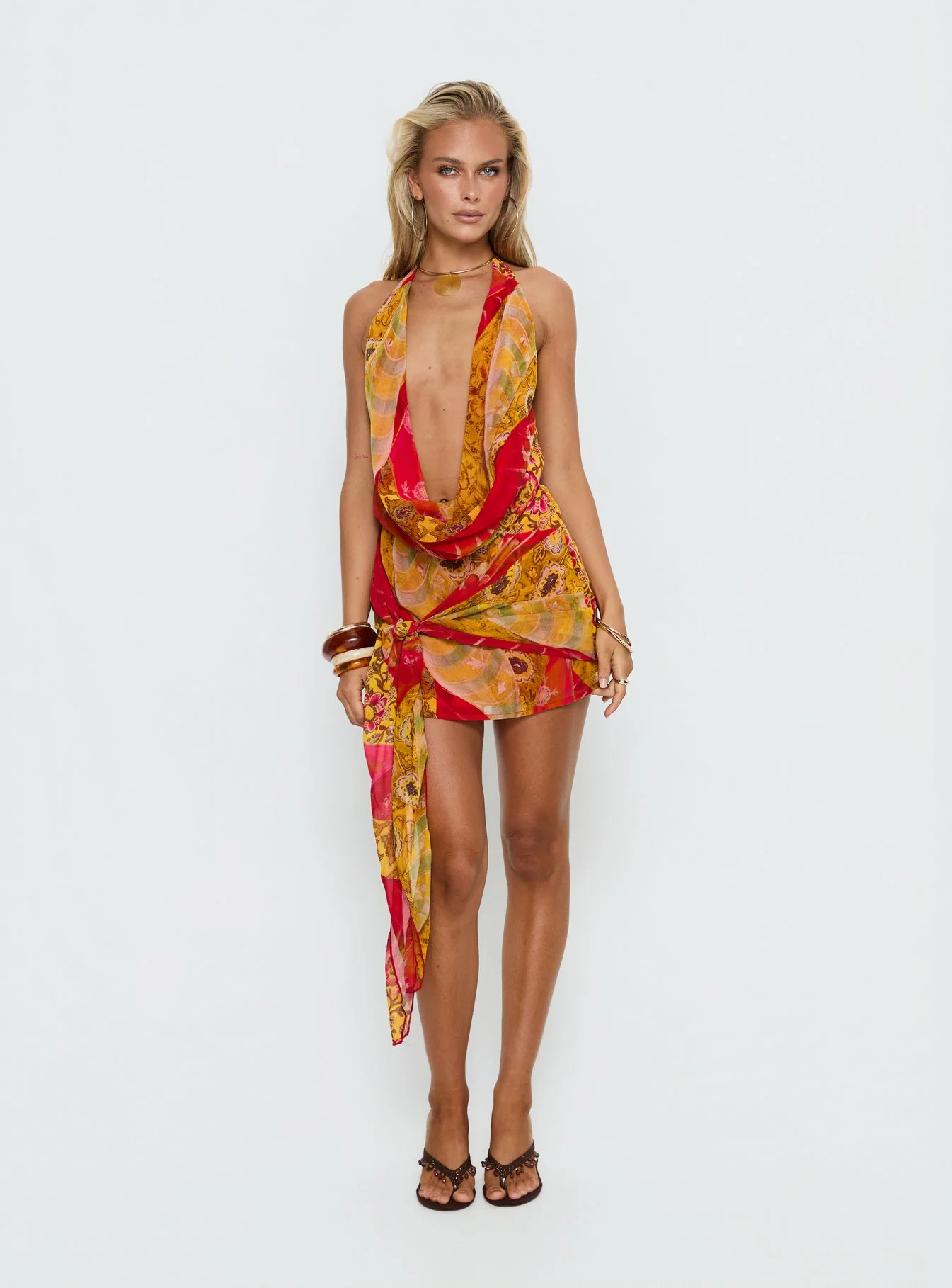 Snakepit Halter Plunge Mini Dress Paisley Splice