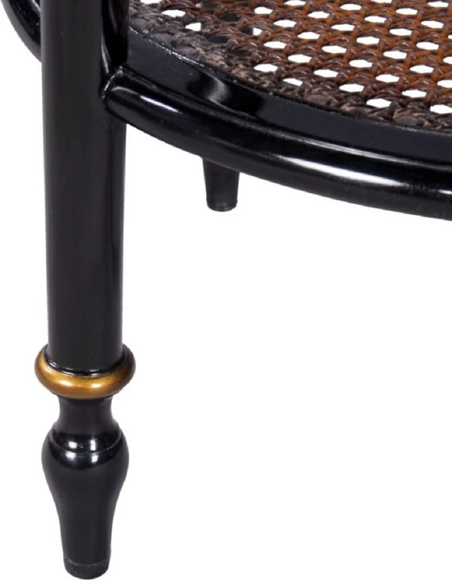 Luxury baroque side table black / gold Ø 48 x H. 53 cm - Round mahogany side table with glass top and Chinese decorations