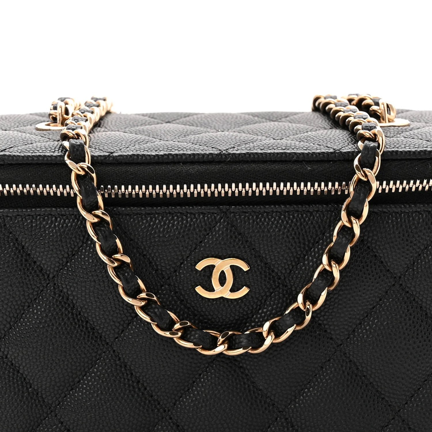 Caviar Quilted Small Vanity Case With Chain Black - Top Club