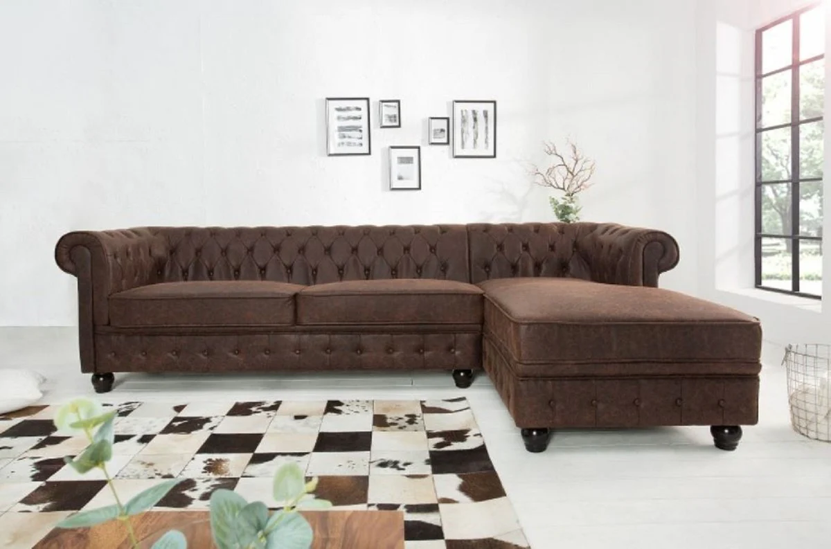 Chesterfield corner sofa vintage brown 280 x 165 x H. 73 cm - Faux leather living room sofa - Chesterfield furniture
