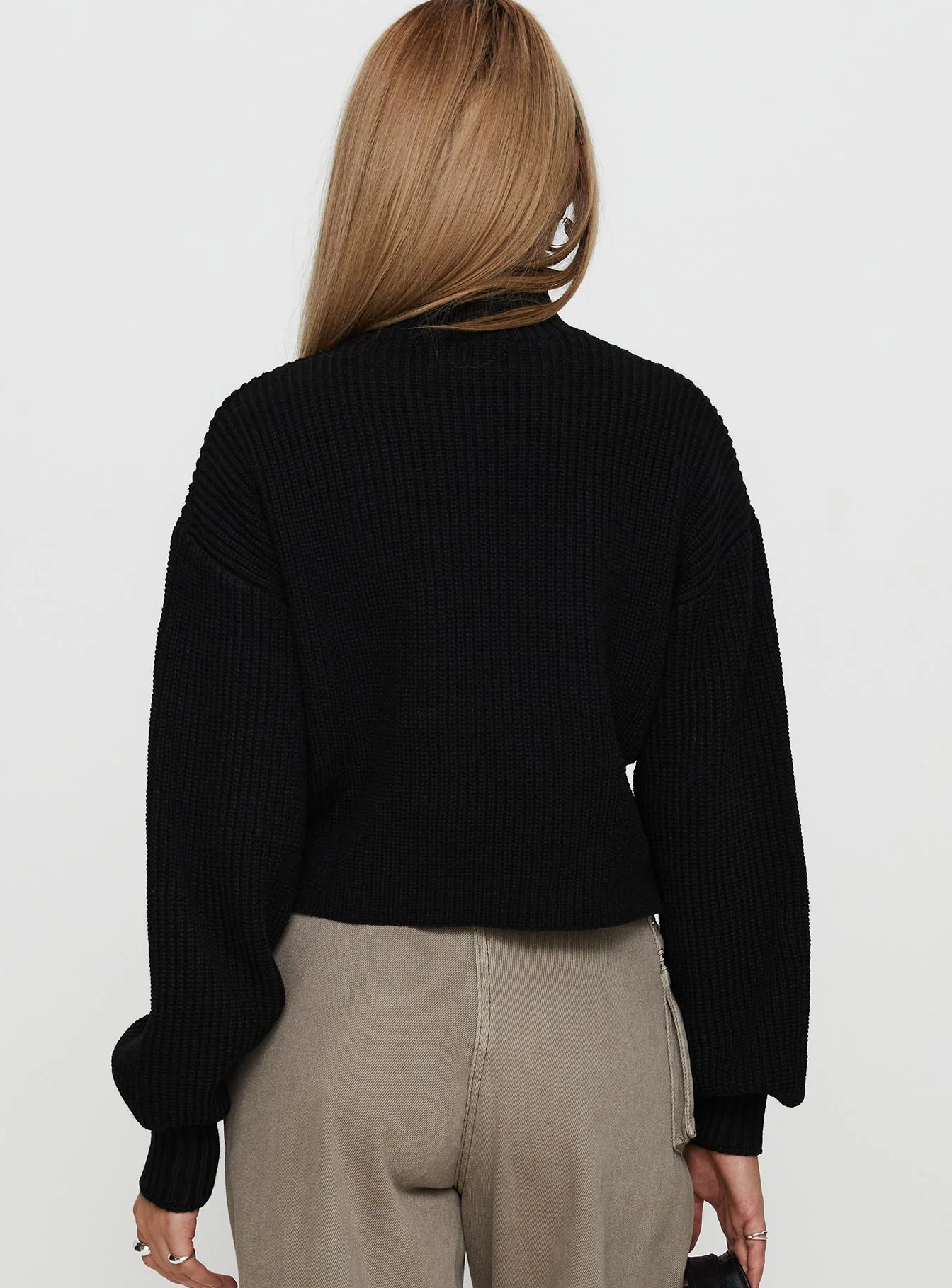 Sayge Mock Neck Knit Sweater Black