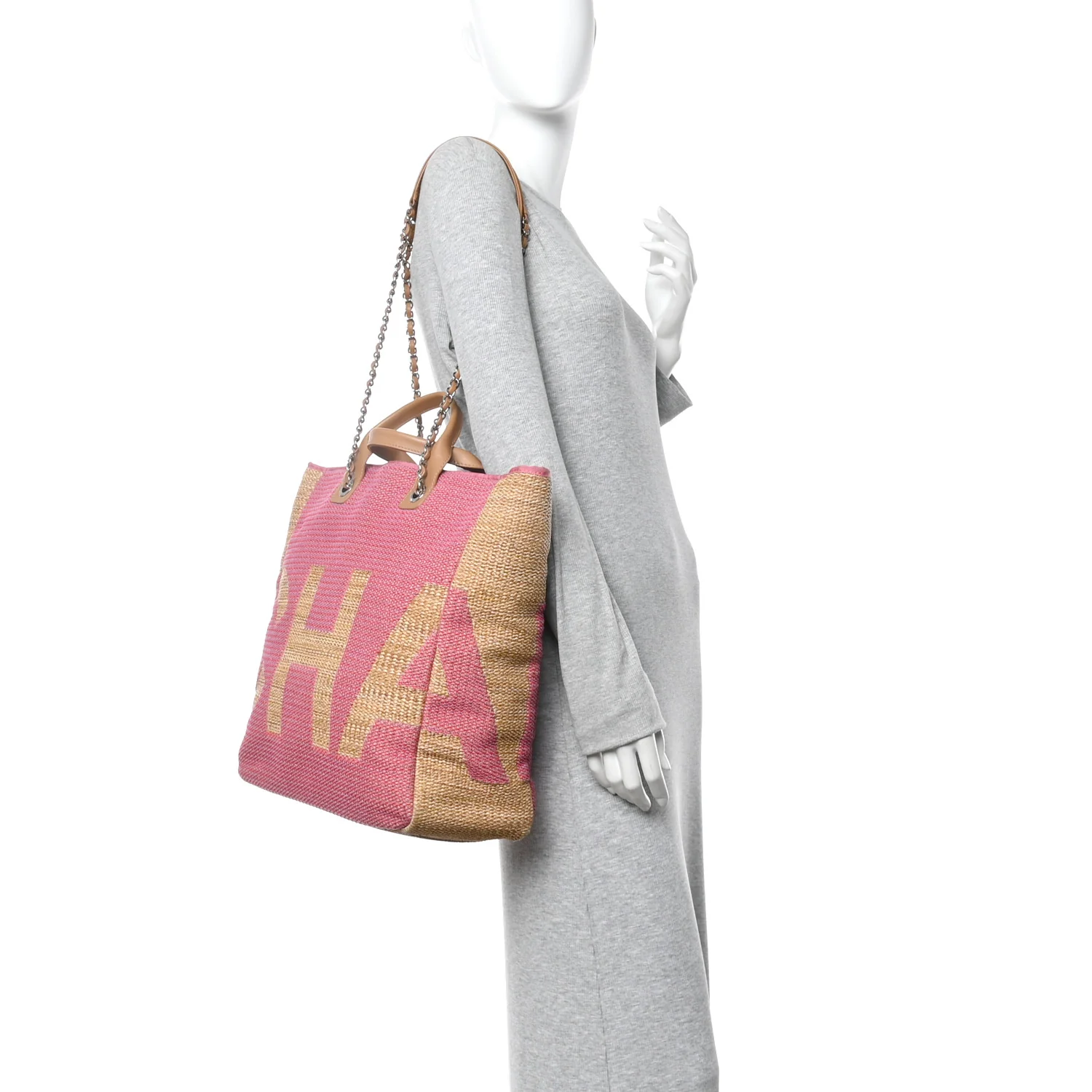 Mixed Fibers Large Shopping Bag Pink Beige