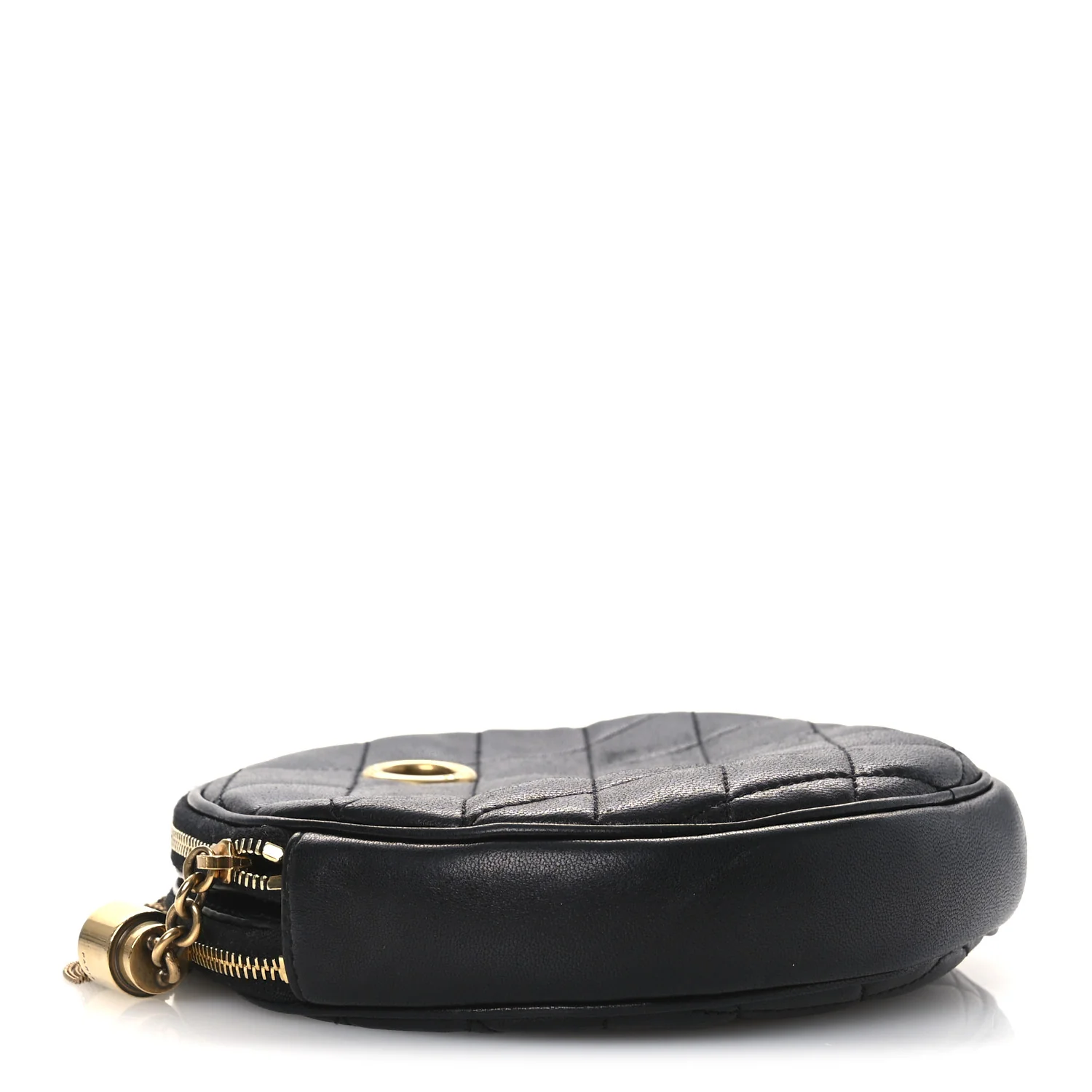 Lambskin Quilted Round Le Maillon Round Tassel Chain Crossbody Bag Black - Top Club