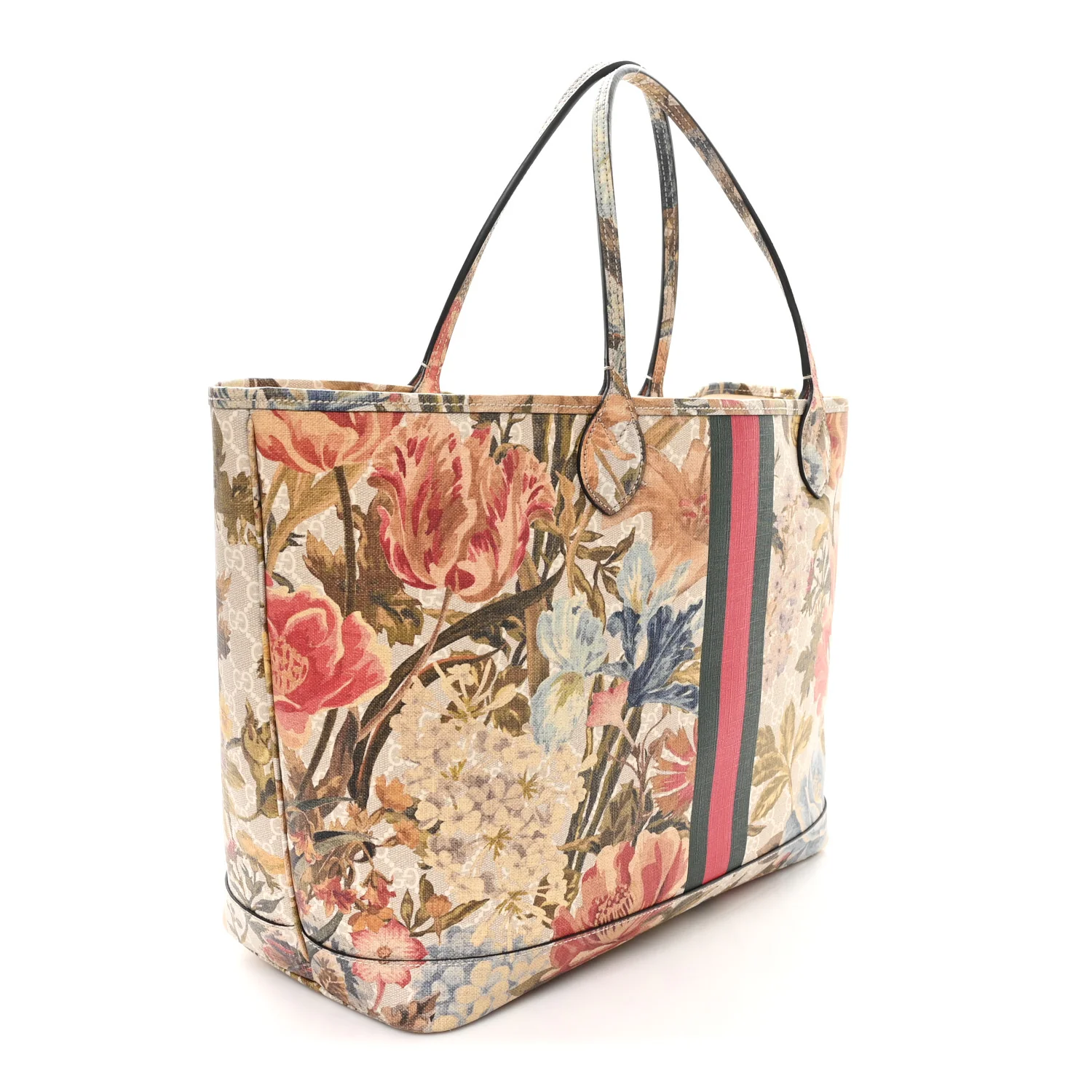 GG Supreme Monogram Water Flora Web Large Ophidia Tote Beige White Multicolor - Top Club