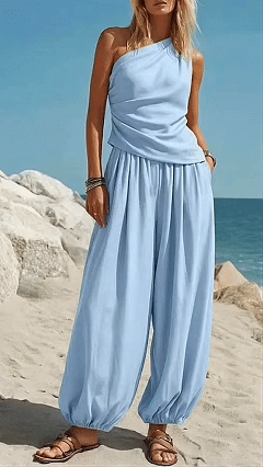 Women's Sleeveless Vest and Loose High-Waisted Trousers Two-Piece Set - Nordfashionstorm - Women's Clothing, Fashion for You - Nordfashionstorm.com