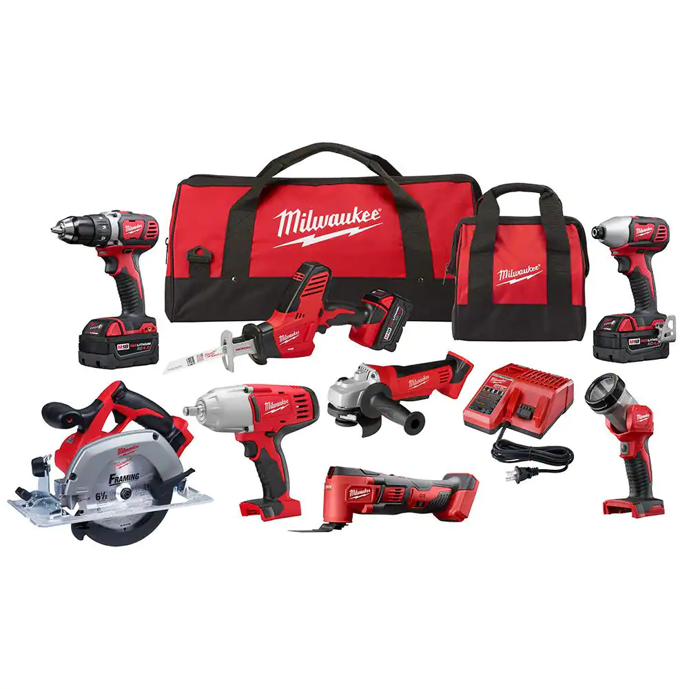 M18 18V lithium-ion battery kit (8 tools) with three 4.0 Ah batteries, 1 charger, 2 tool bags