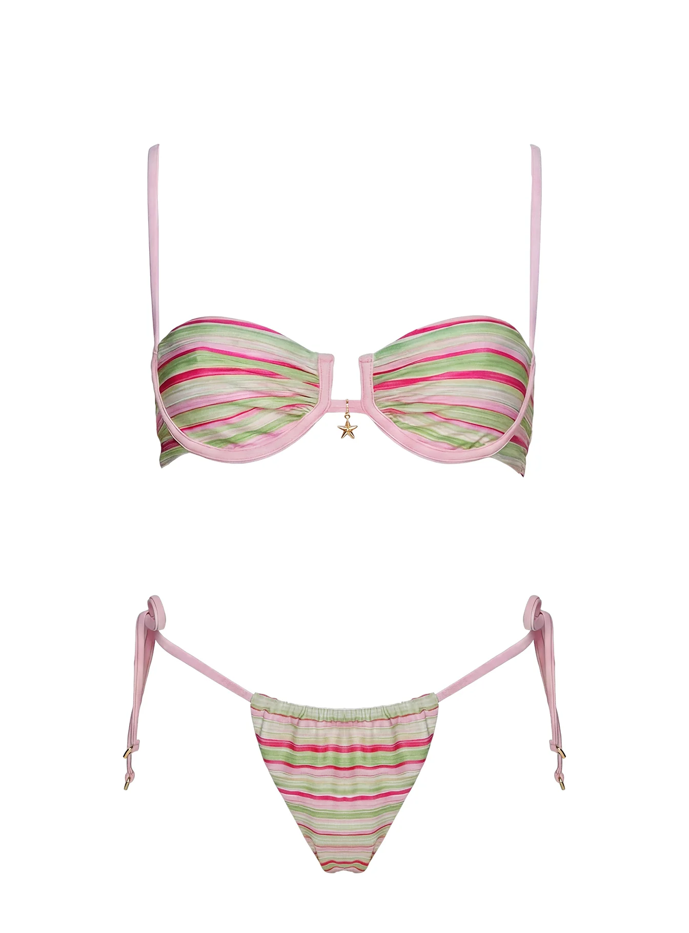 Jenner Tie Side Bikini Bottoms Green / Pink Stripe